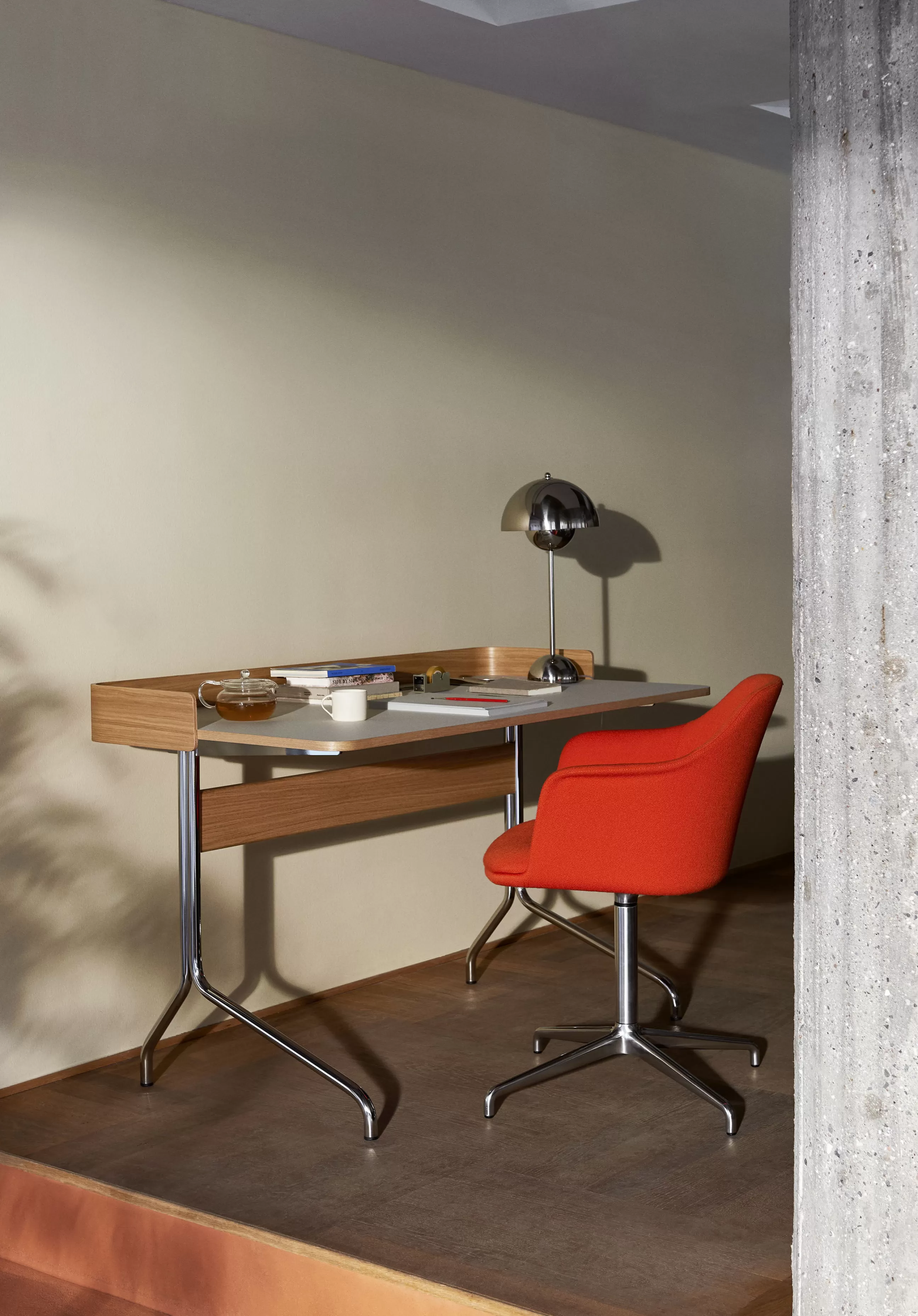 Fauteuils De Bureau>&tradition Fauteuil Pivotant Rely Hw41 Tissu Orange - Aluminium Poli - Orange