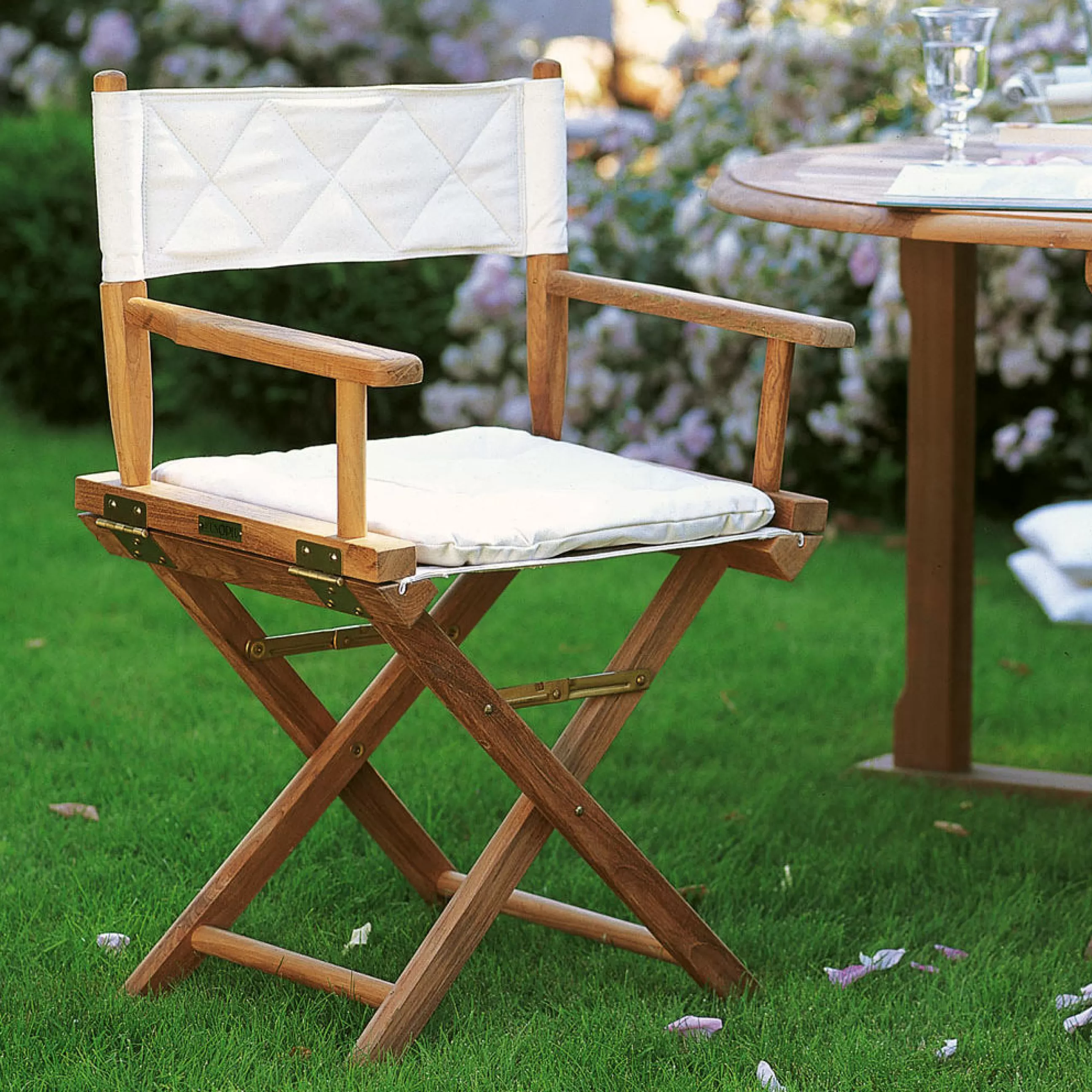 Chaises De Jardin>Unopiu Fauteuil Pliant Ginger Tissu Blanc / Teck & Toile - Coussin - Blanc Ecru - Teck Naturel