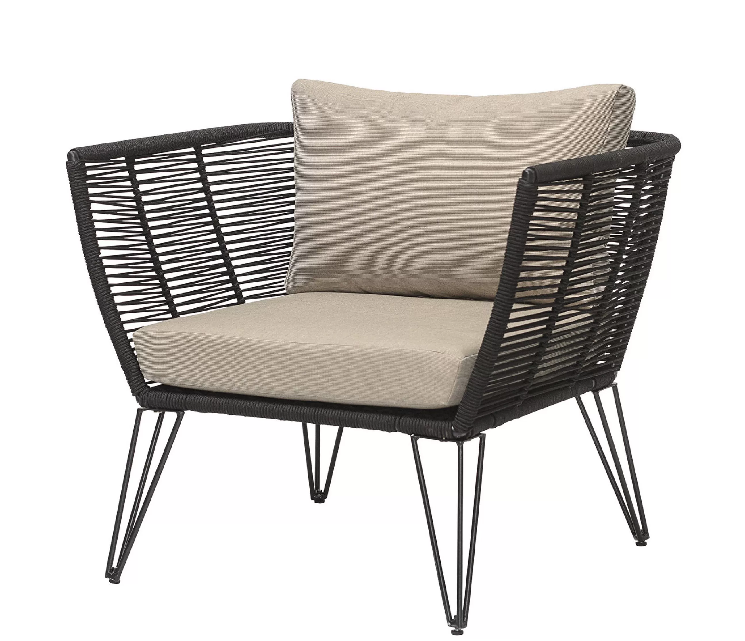 Chaises De Jardin>Bloomingville Fauteuil Rembourre Mundo Tissu Noir Beige / Fils Pvc - Noir - Taupe