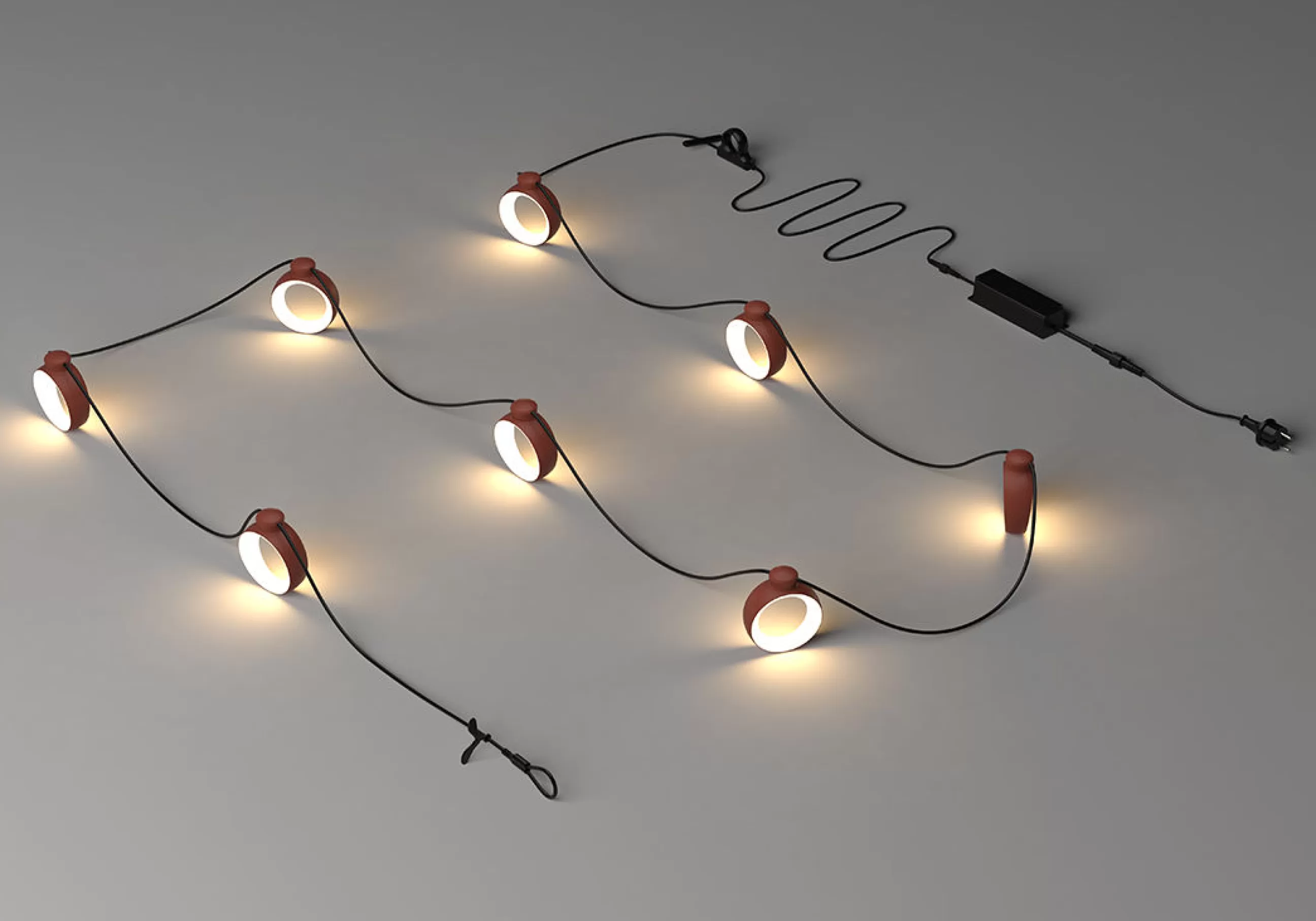 Luminaires D'extérieur>Fermob Guirlande Lumineuse Exterieur Hoop Led Plastique Rouge 12 Metres / Bluetooth - Ocre Rouge