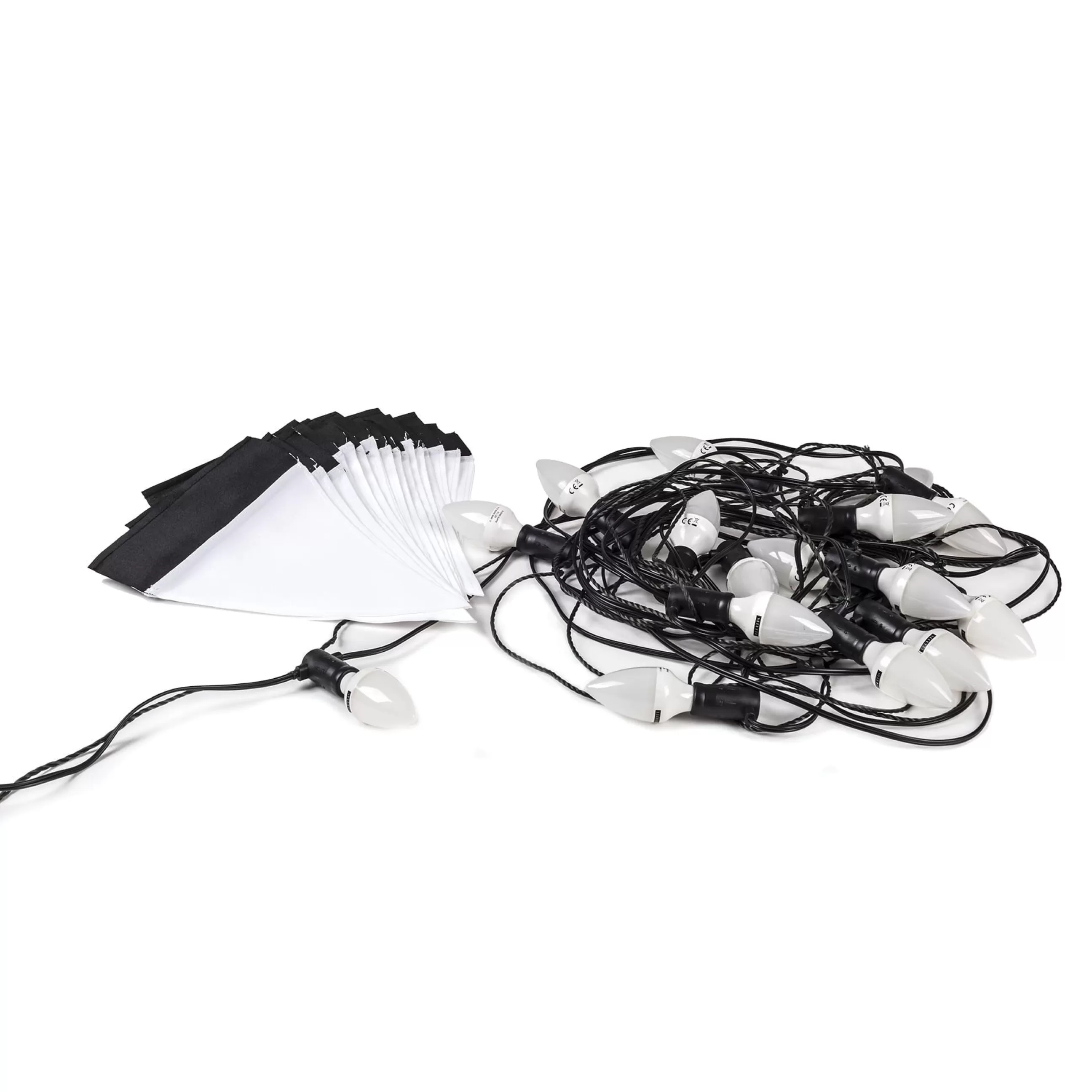Mobilier Et Objets Lumineux>Seletti Guirlande Lumineuse Exterieur Sagra Led Tissu Blanc Noir 14 Metres - 16 Fanions Tissu - Blanc - Noir