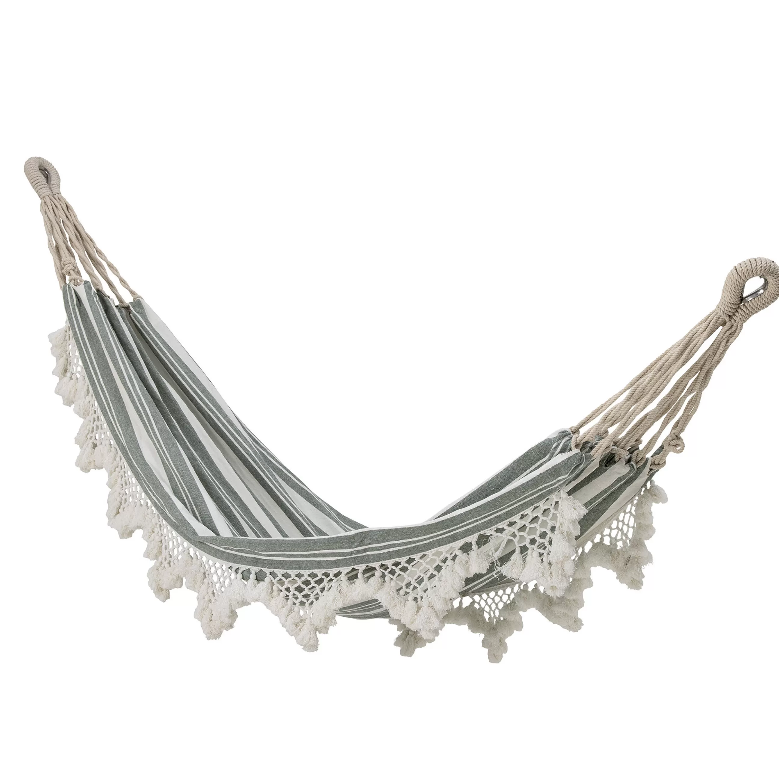 Bains De Soleil Chaises Longues Et Hamacs>Bloomingville Hamac Suspendu Cruz Tissu Vert / Coton - 200 X 100 Cm - Blanc - Vert