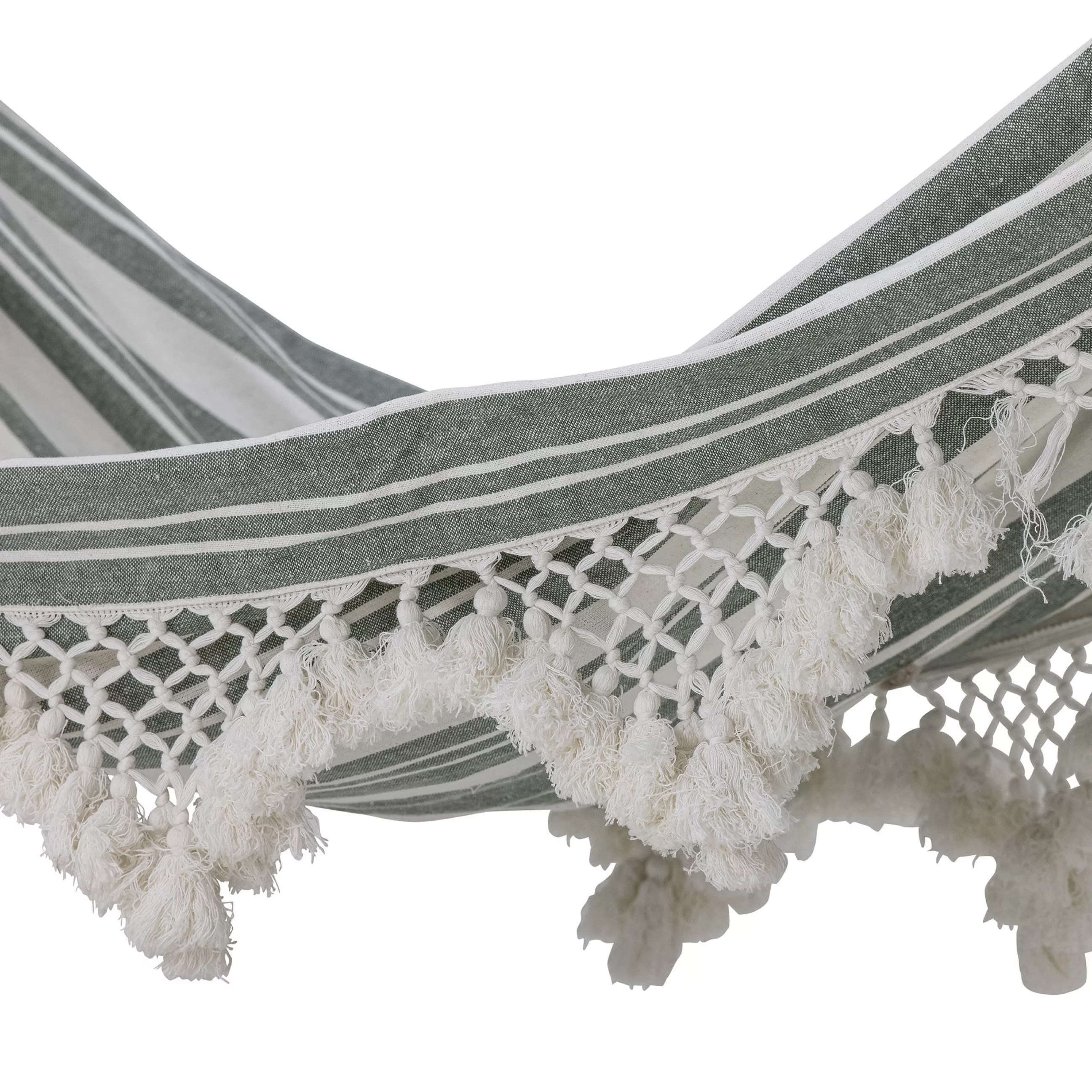 Bains De Soleil Chaises Longues Et Hamacs>Bloomingville Hamac Suspendu Cruz Tissu Vert / Coton - 200 X 100 Cm - Blanc - Vert