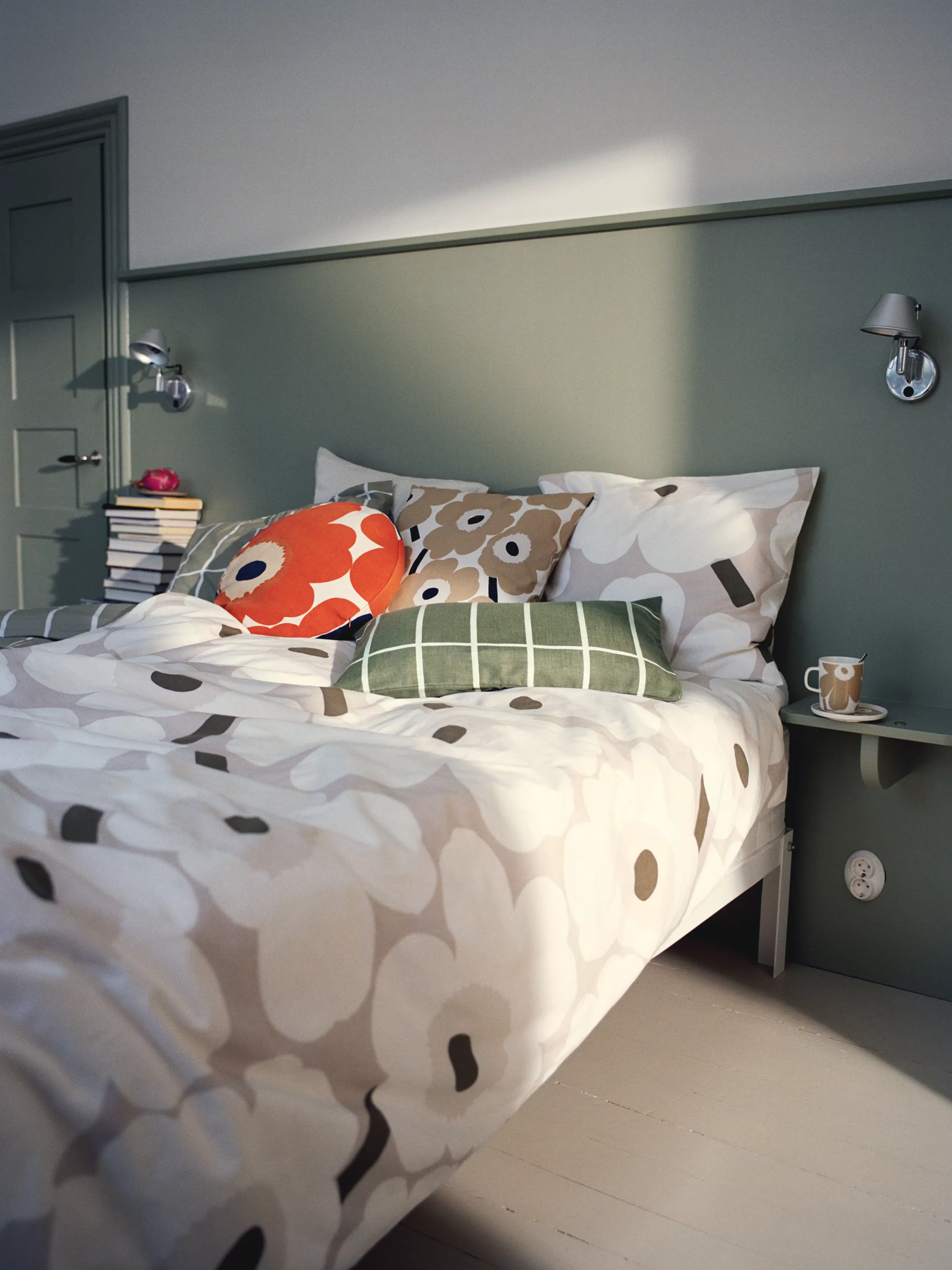 Déco Textile>Marimekko Housse De Coussin Pieni Unikko Tissu Beige / 50 X 50 Cm - Beige - Blanc Casse - Bleu Fonce