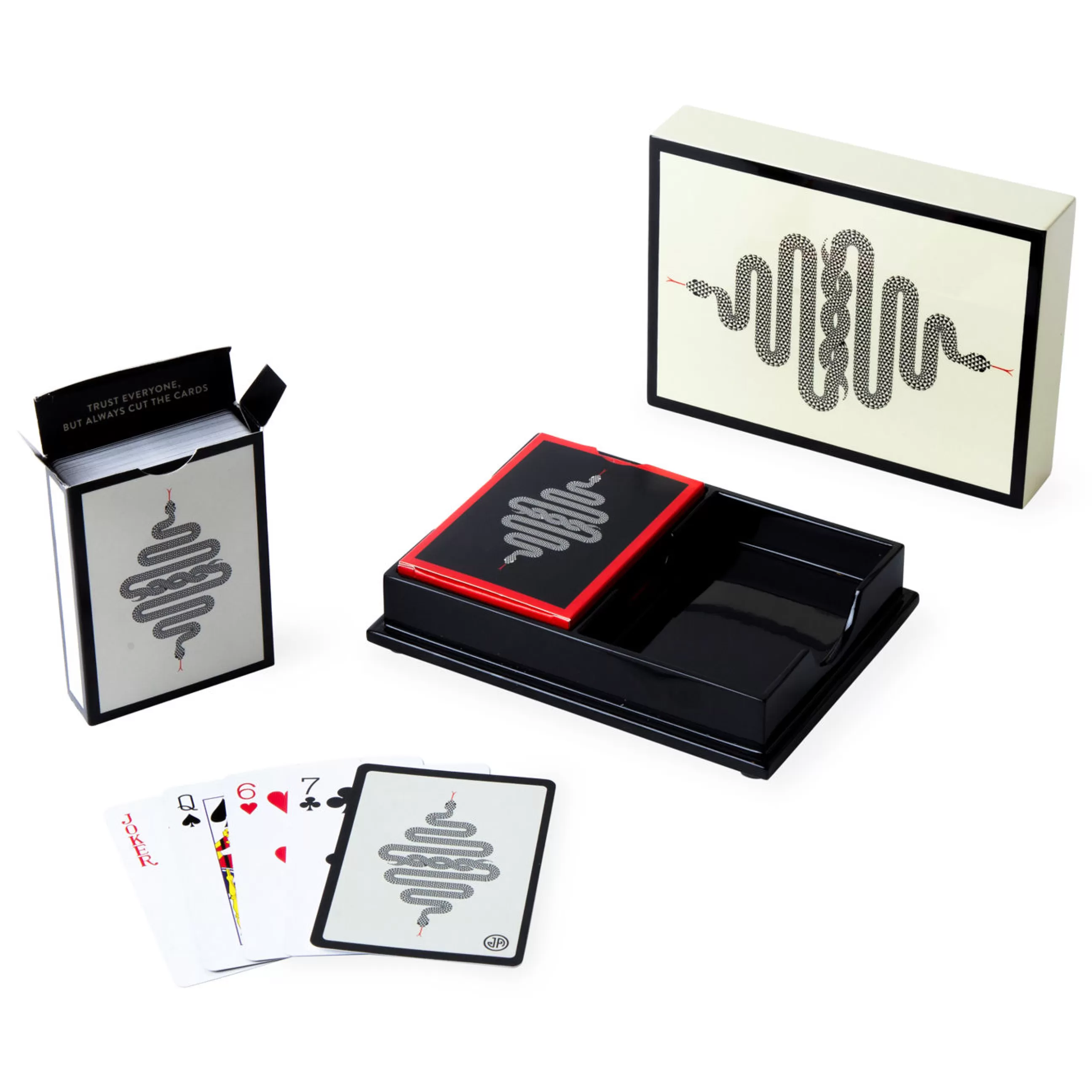 Jeux Et Loisirs>Jonathan Adler Jeu De Cartes Eden Bois Blanc Noir / 2 Jeux De Cartes Dans Coffret Bois Laque - Blanc - Noir