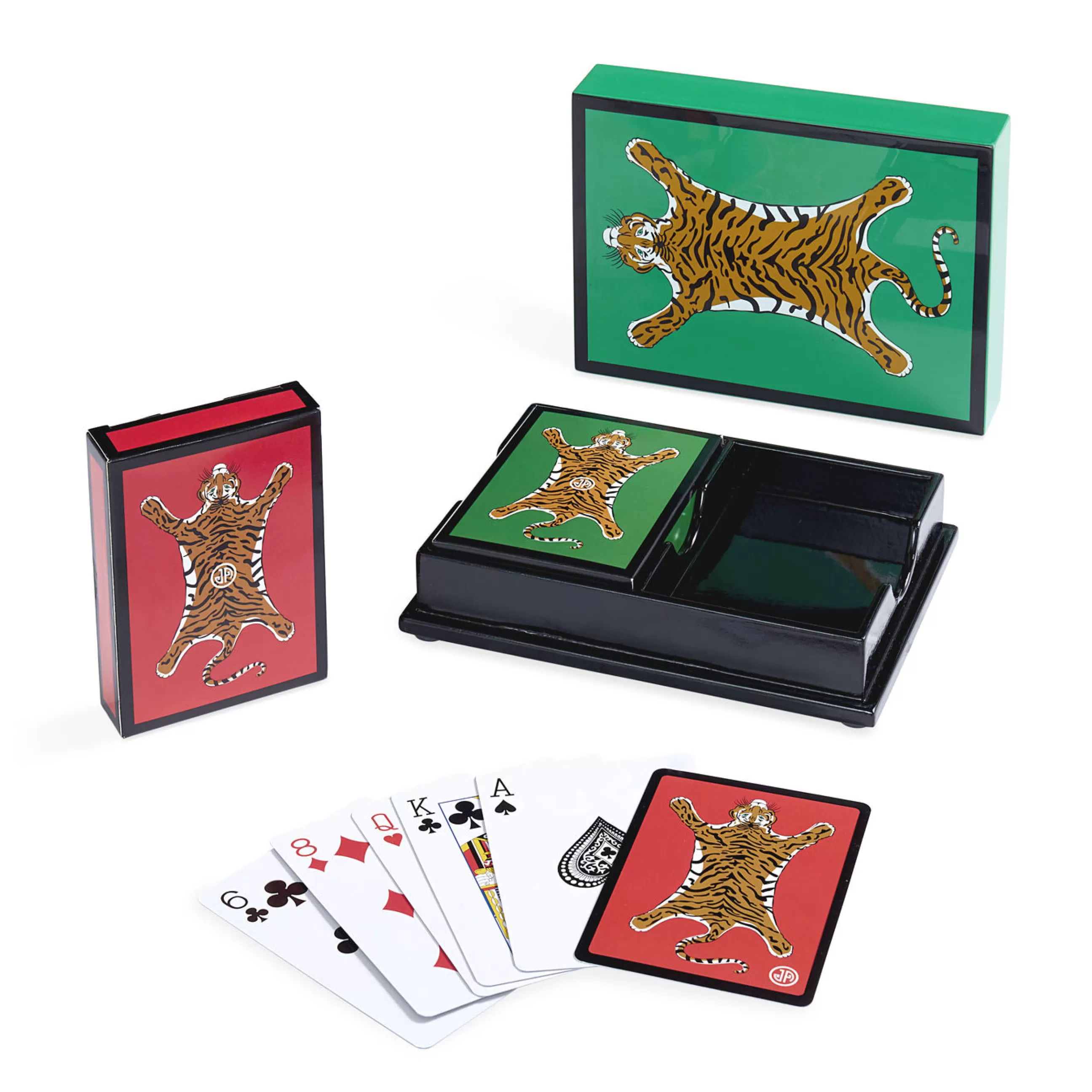 Jeux Et Loisirs>Jonathan Adler Jeu De Cartes Tiger Lacquer Bois / 2 Jeux De Cartes Dans Coffret Bois Laque - Vert