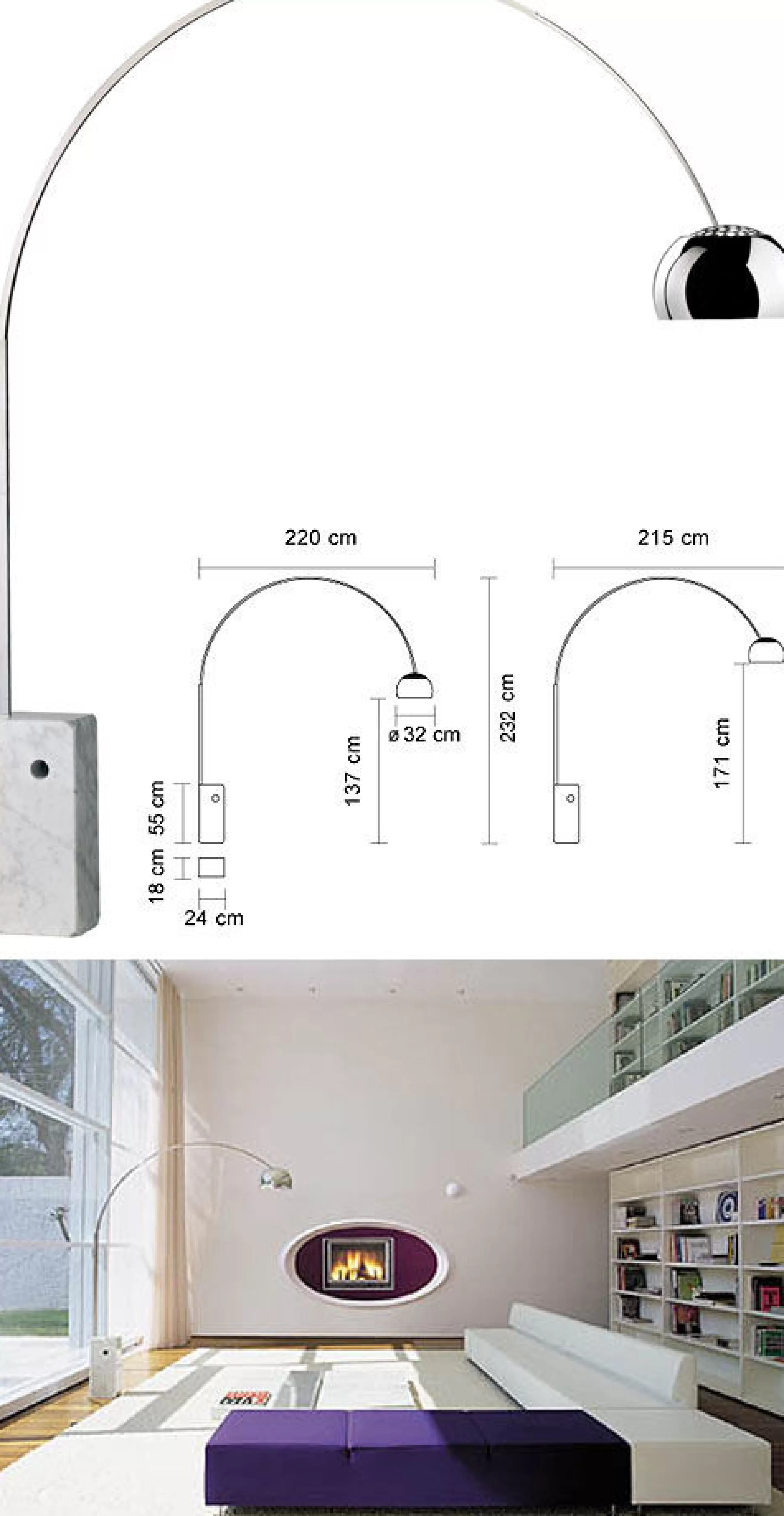 Luminaires Iconiques>Flos Lampadaire Arco (1962) Blanc Metal / H 240 Cm - Version Led - Acier - Blanc
