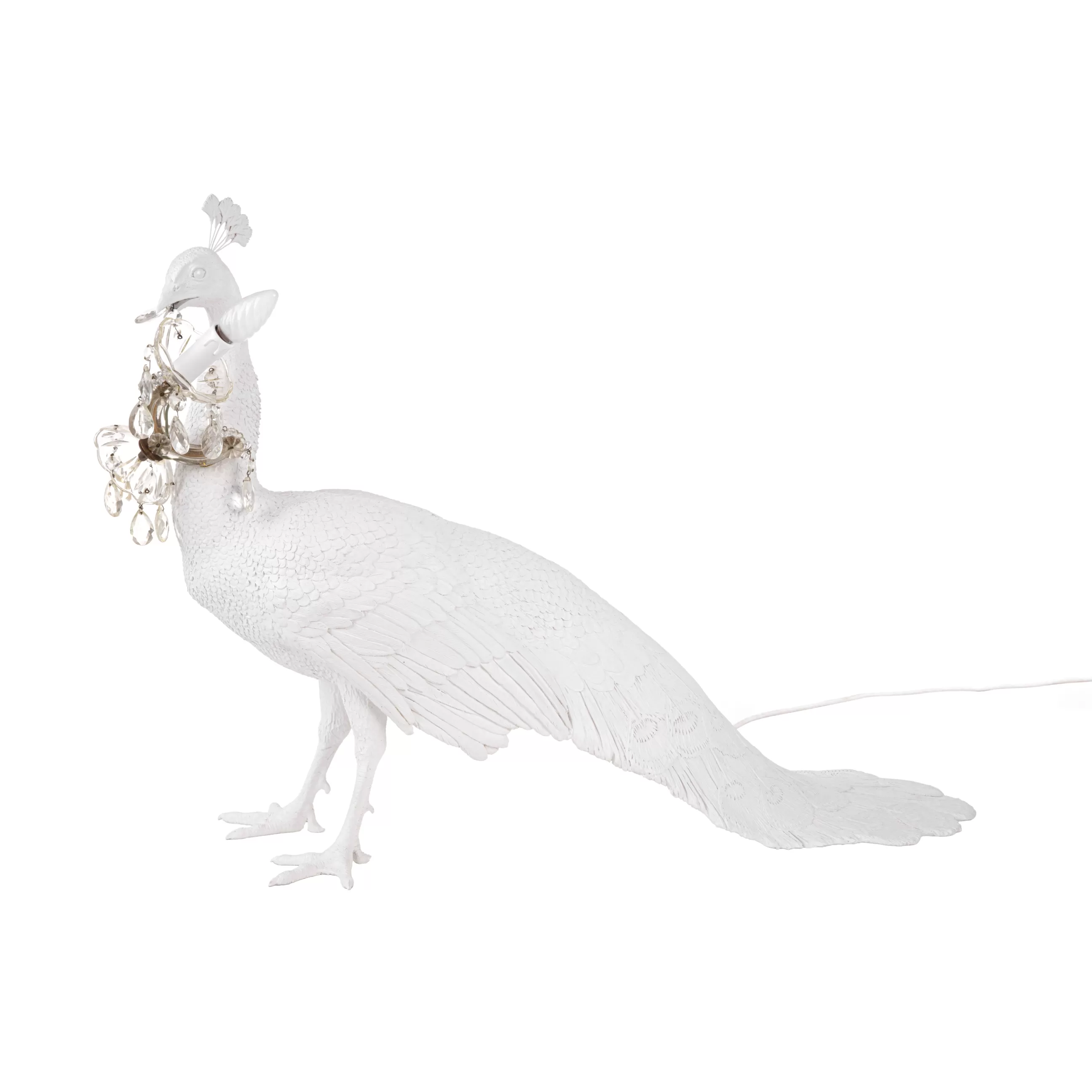 Lampes De Sol>Seletti Lampe A Poser Peacock Plastique Blanc / Resine - Lampe En Forme De Paon / L 100 X H 69 Cm - Blanc - Or