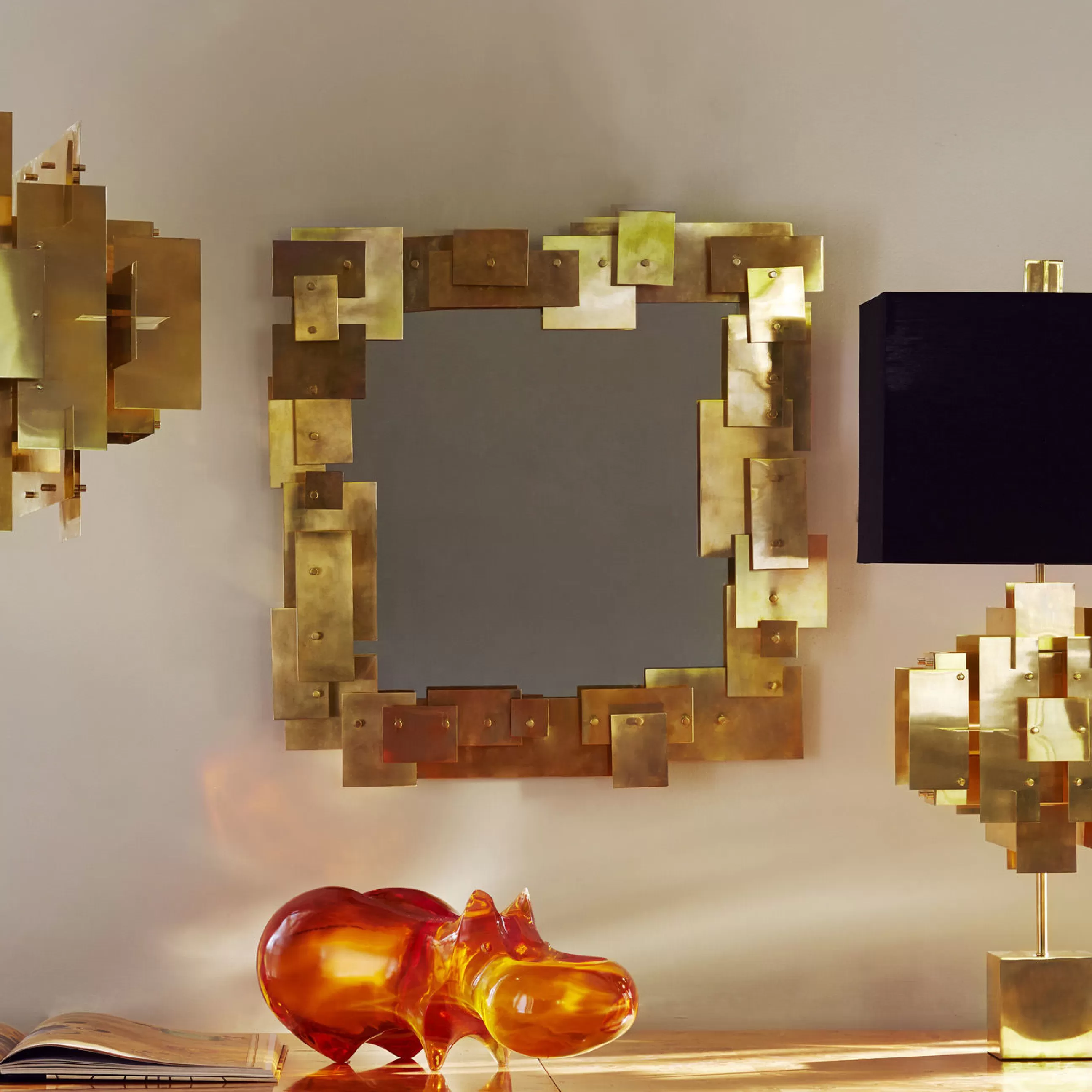Lampes De Sol>Jonathan Adler Lampe A Poser Puzzle Metal Tissu Noir Or / H 94 Cm - Laiton - Noir