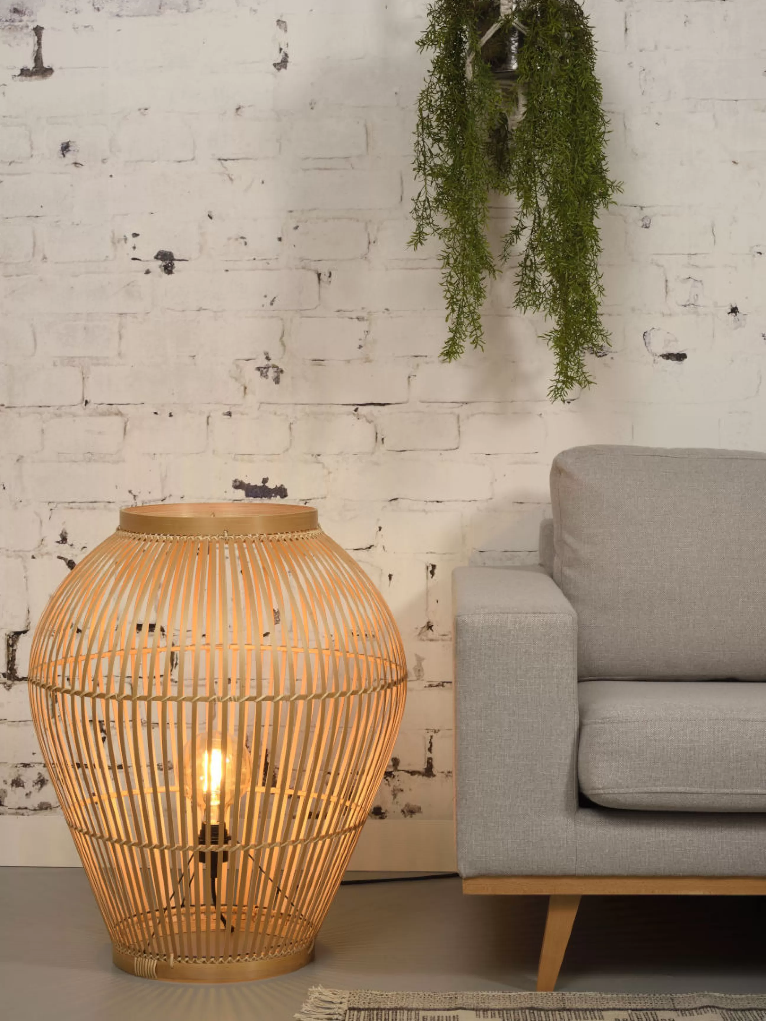 Lampes De Sol>GOOD&MOJO Lampe A Poser Tuvalu Large Fibre Vegetale Beige Bois / Bambou - H 70 Cm - Naturel