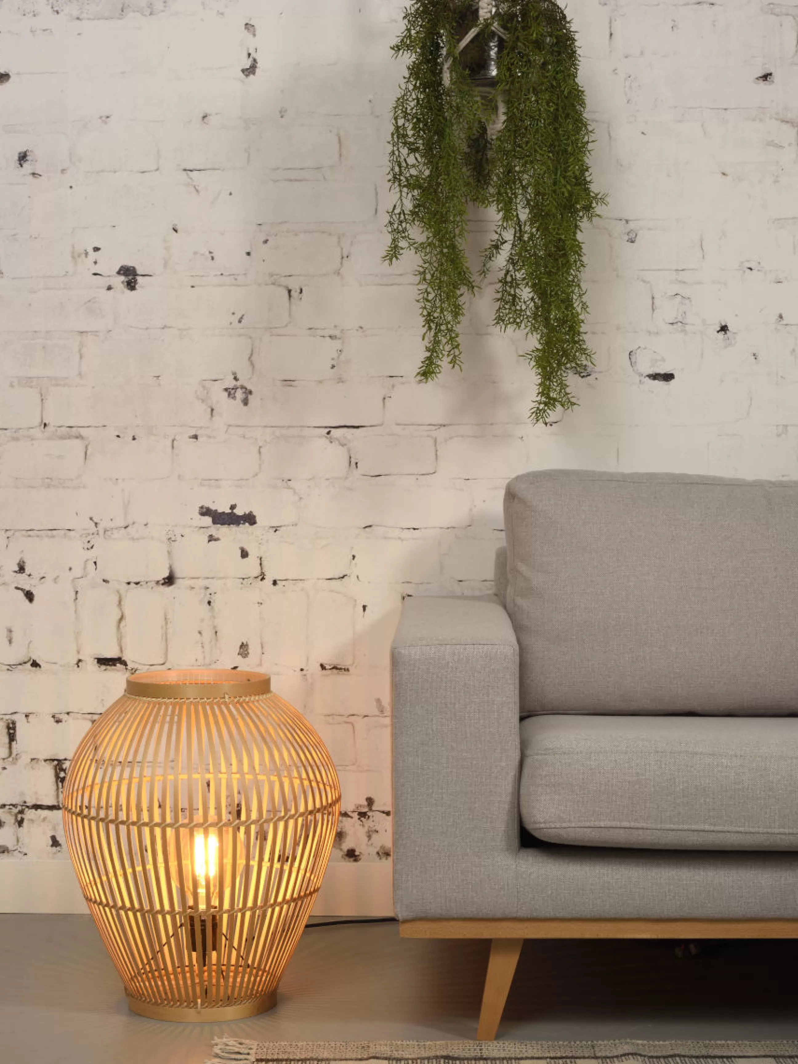 Lampes De Sol>GOOD&MOJO Lampe A Poser Tuvalu Small Fibre Vegetale Beige Bois / Bambou - H 50 Cm - Naturel