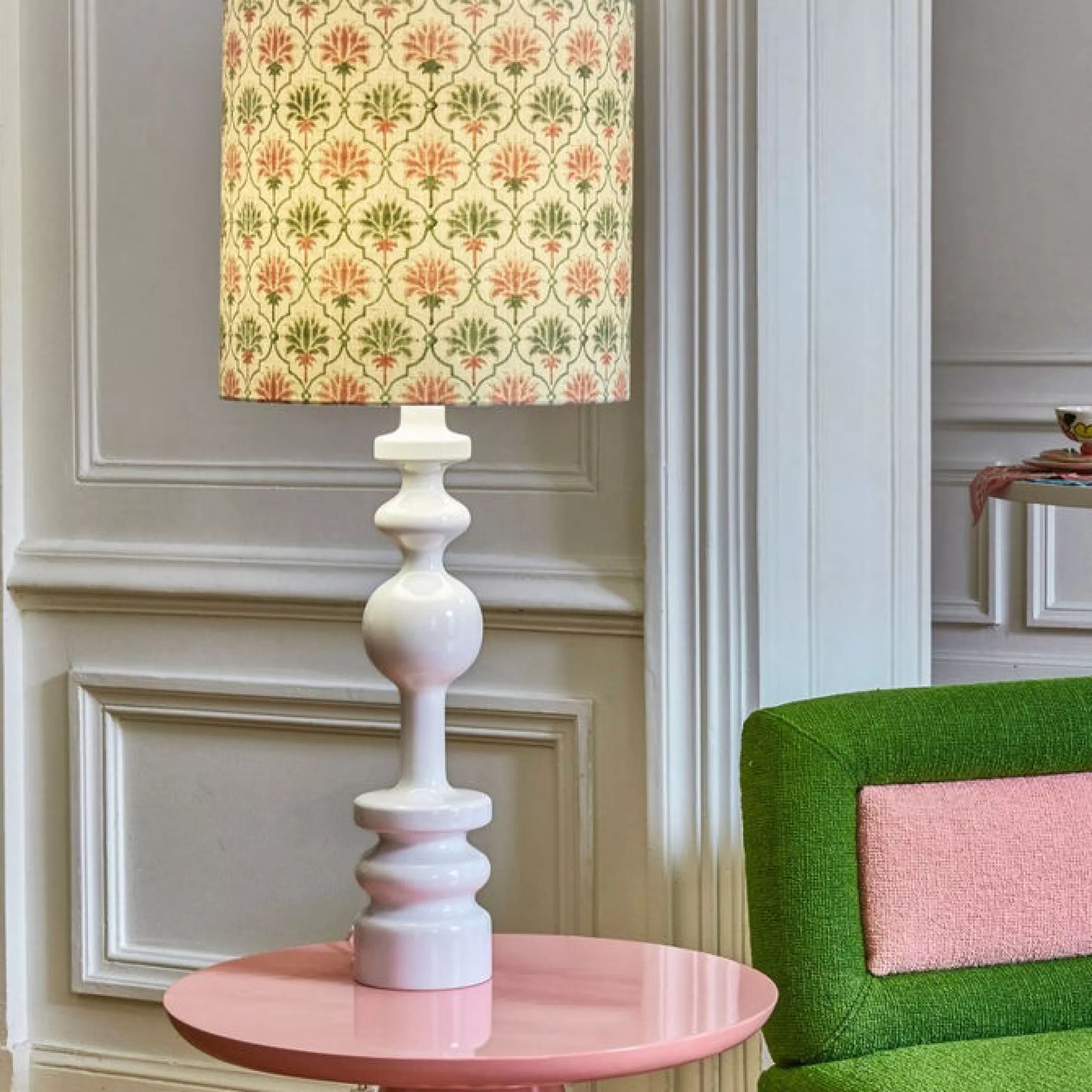 Lampes De Sol>POPUS EDITIONS Lampe De Table Pamela Tissu Bois Blanc / O 35 X H 87 Cm - Blanc - Multicolore