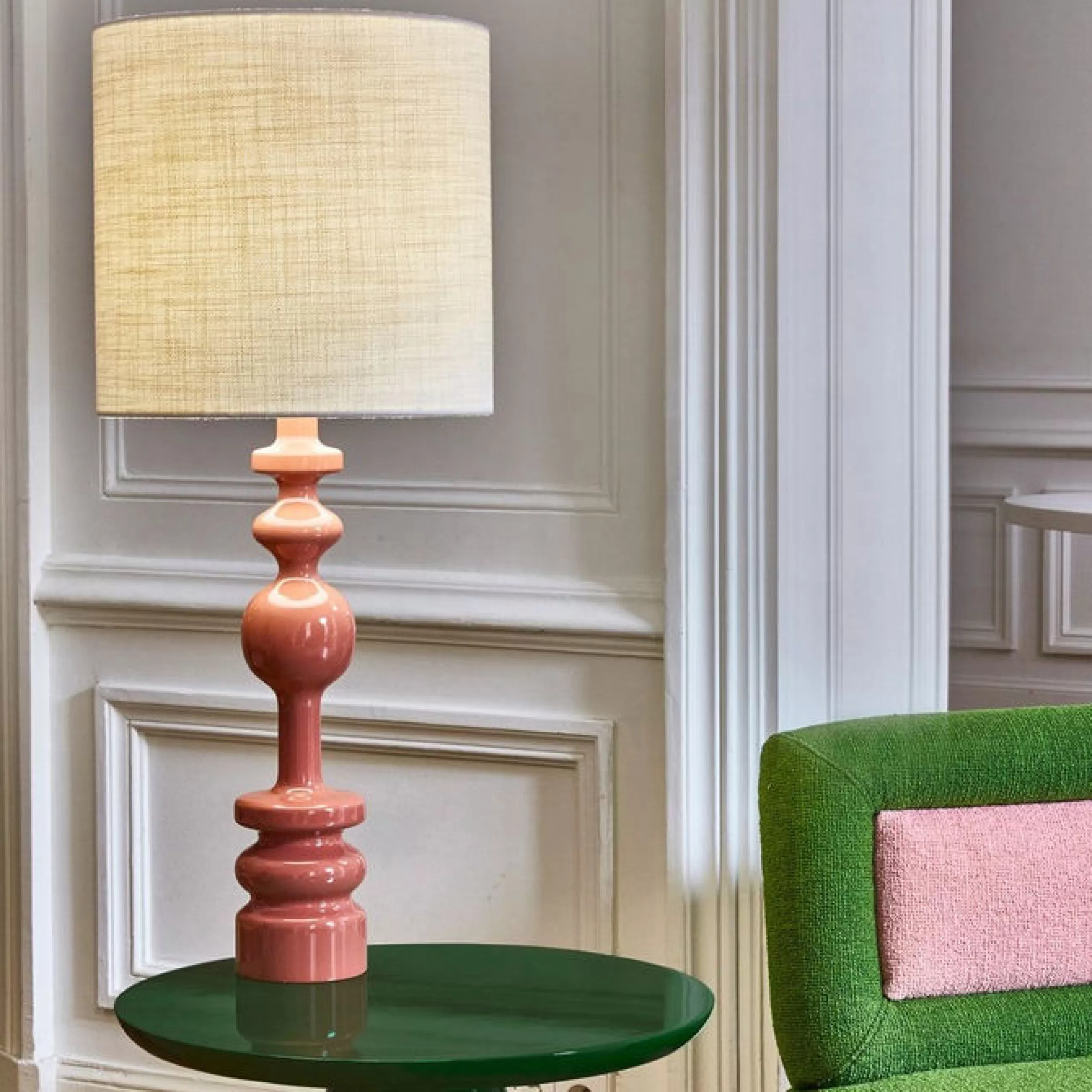 Lampes De Sol>POPUS EDITIONS Lampe De Table Pamela Tissu Bois Rouge Marron / O 35 X H 87 Cm - Blanc - Terracotta
