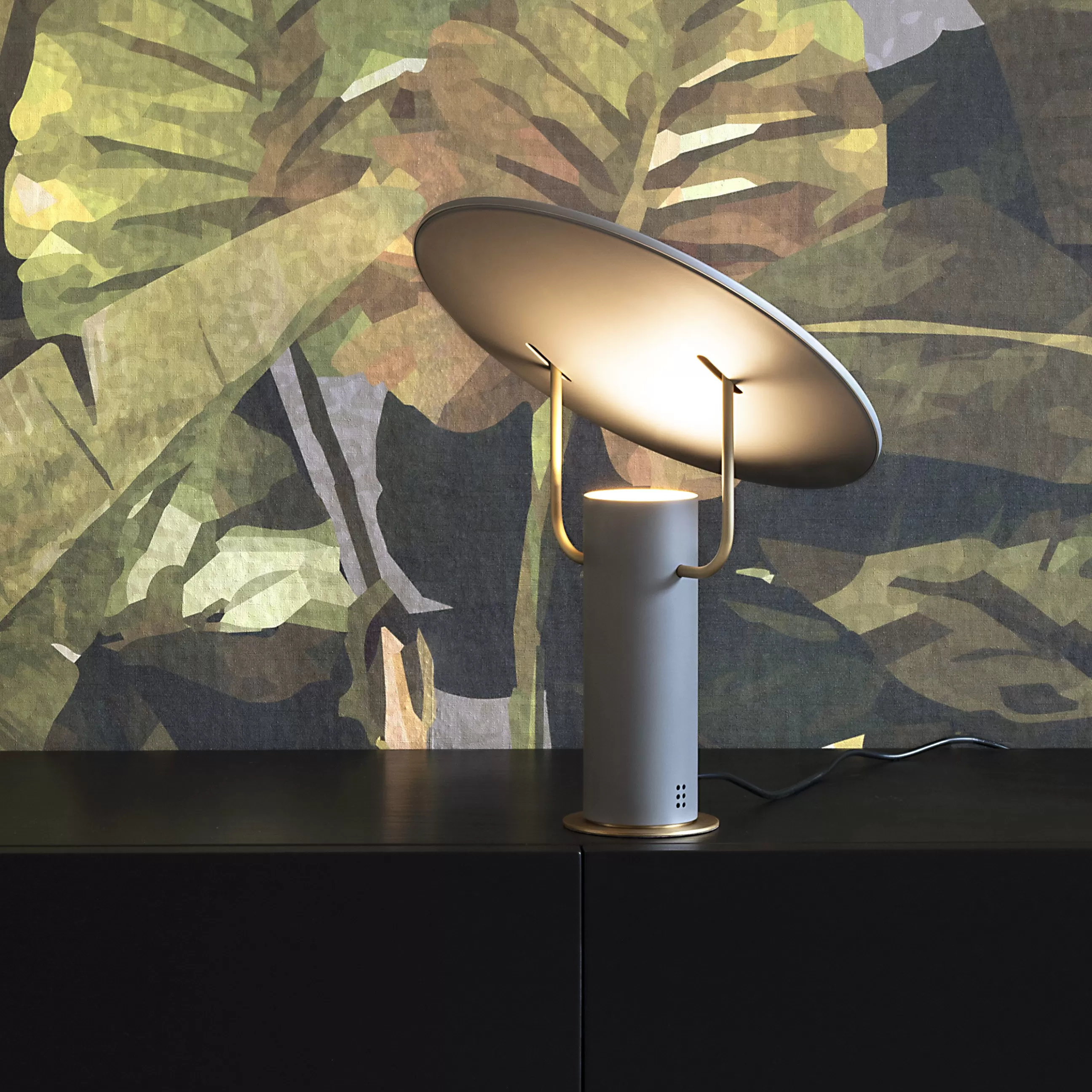 Lampes De Bureau>Martinelli Luce Lampe De Table Tx1 Led Medium Metal Gris / O 36 X H 40 Cm - Gris Perle Mat - Laiton