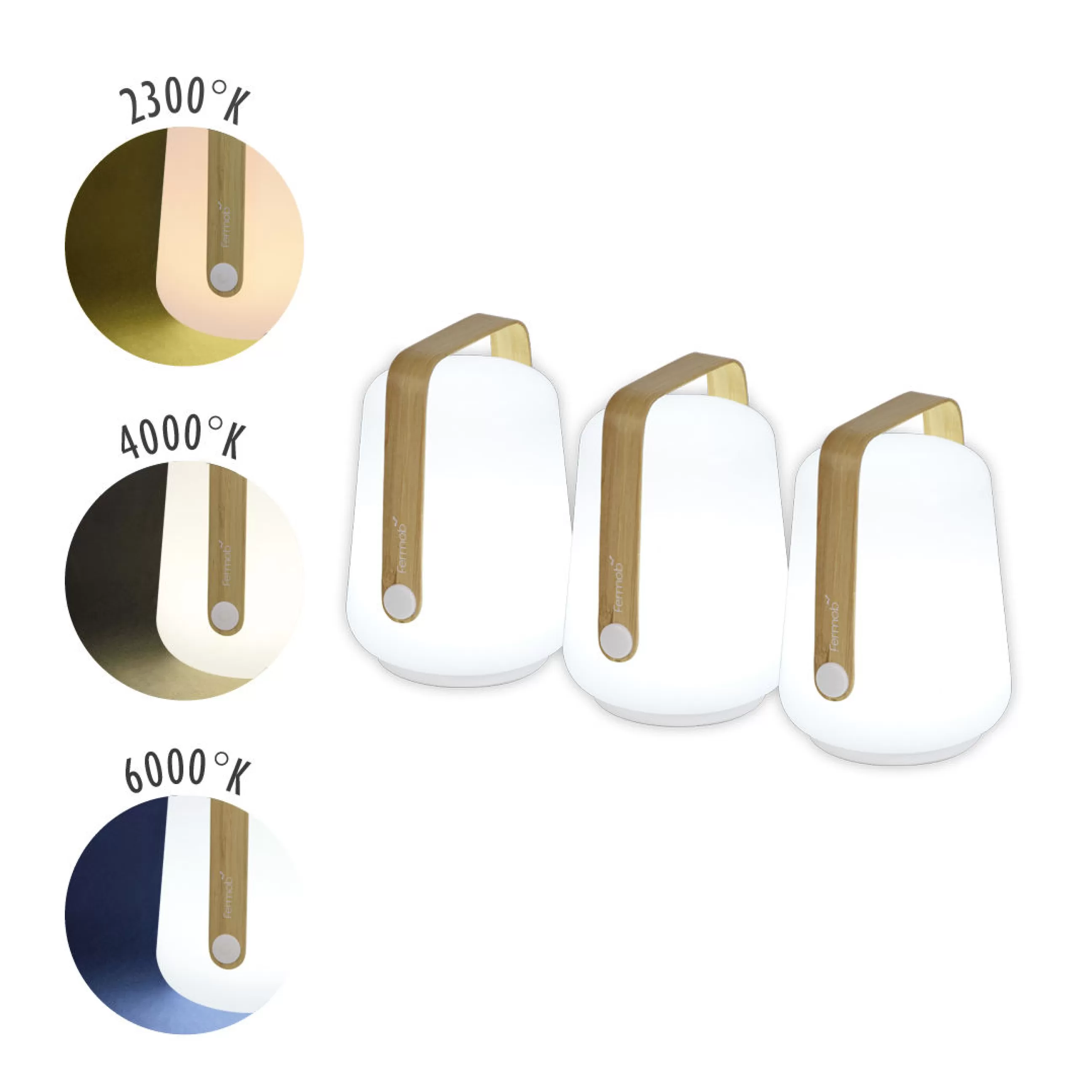Luminaires D'extérieur>Fermob Lampe Exterieur Sans Fil Rechargeable Balad Bamboo Plastique Bois Naturel Plastique & Bois / H 12 Cm - Set De 3 - Bambou Naturel