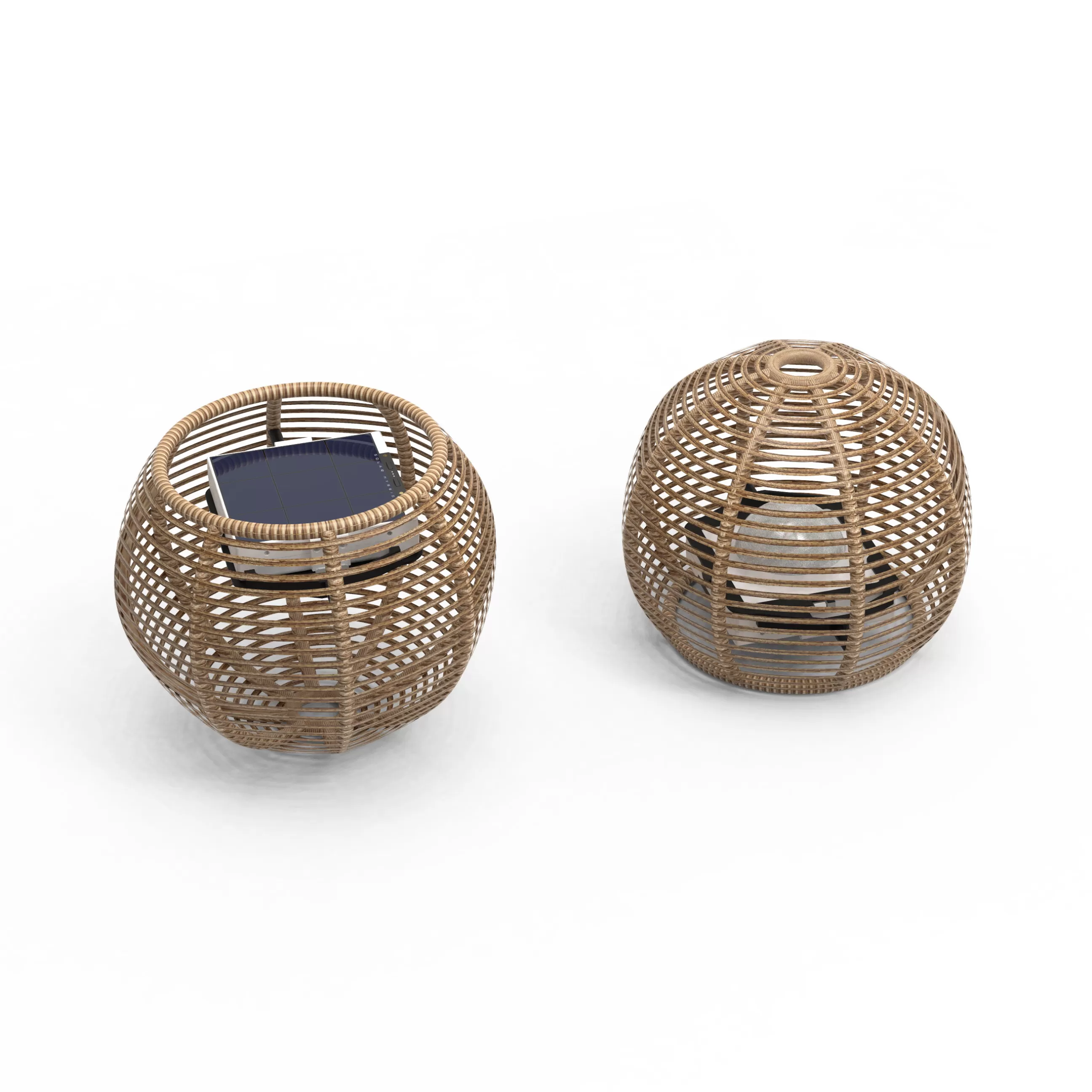 Lampes De Sol>Maiori Lampe Solaire D'extérieur La Lampe Paillote Sphere Plastique Bois / Small O 31 Cm / Hybride Et Connectee (Solaire + Dock Usb) - Naturel