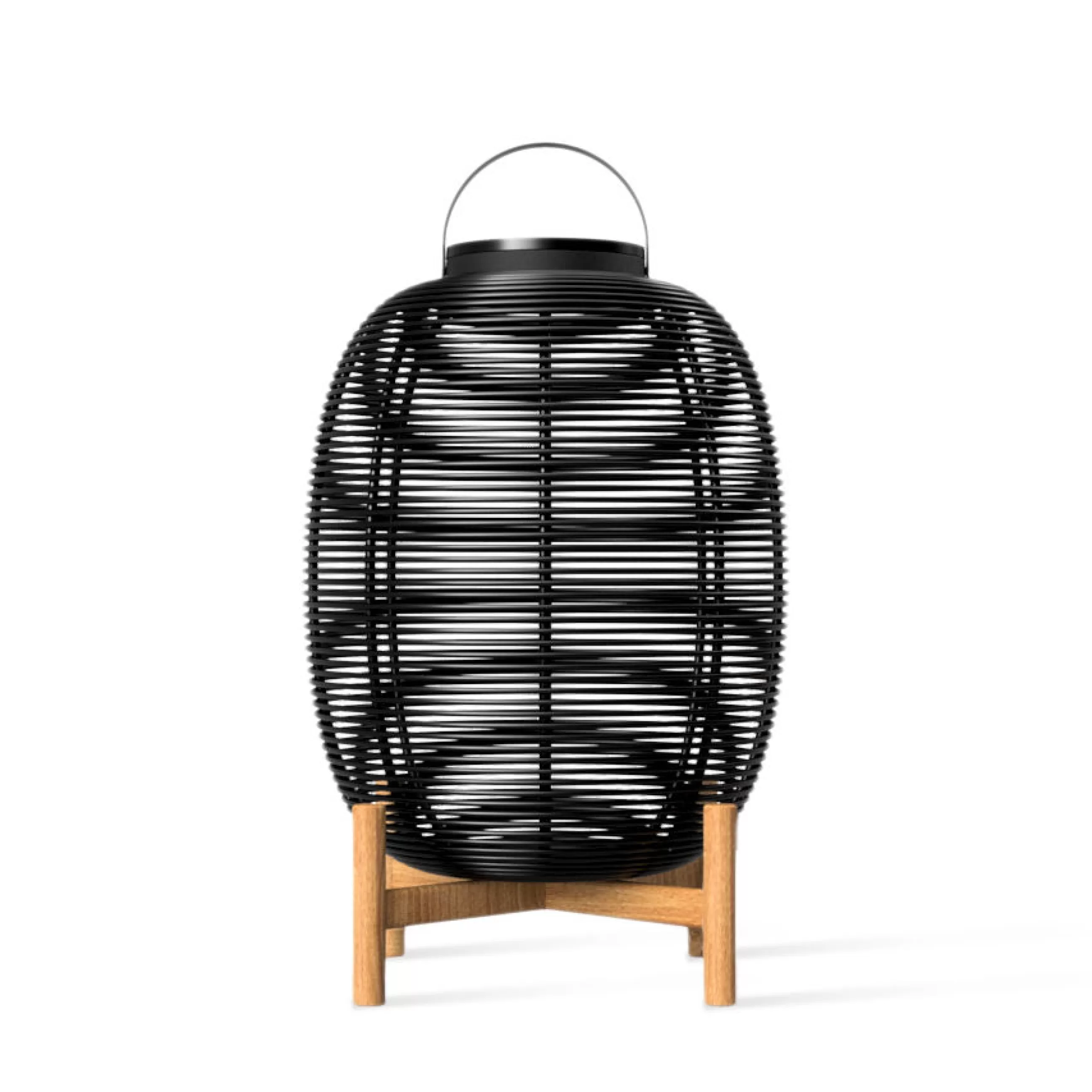 Lampes De Sol>Vincent Sheppard Lampe Solaire D'extérieur Tika Large Plastique Fibre Vegetale Noir / Lanterne Led - H 69 Cm - Noir - Teck Naturel