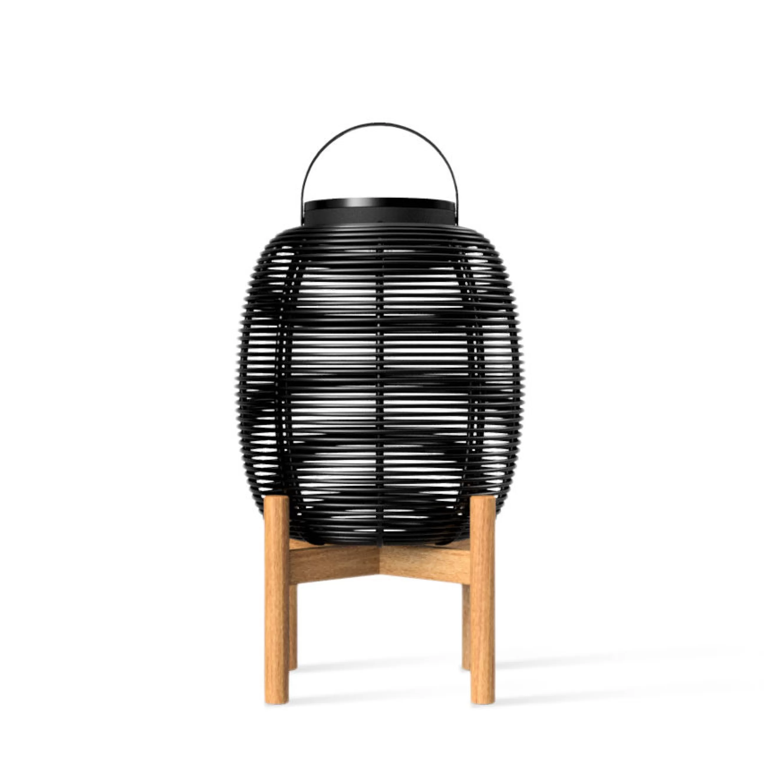 Lampes De Sol>Vincent Sheppard Lampe Solaire D'extérieur Tika Small Plastique Fibre Vegetale Noir / Lanterne Led - H 59 Cm - Noir - Teck Naturel
