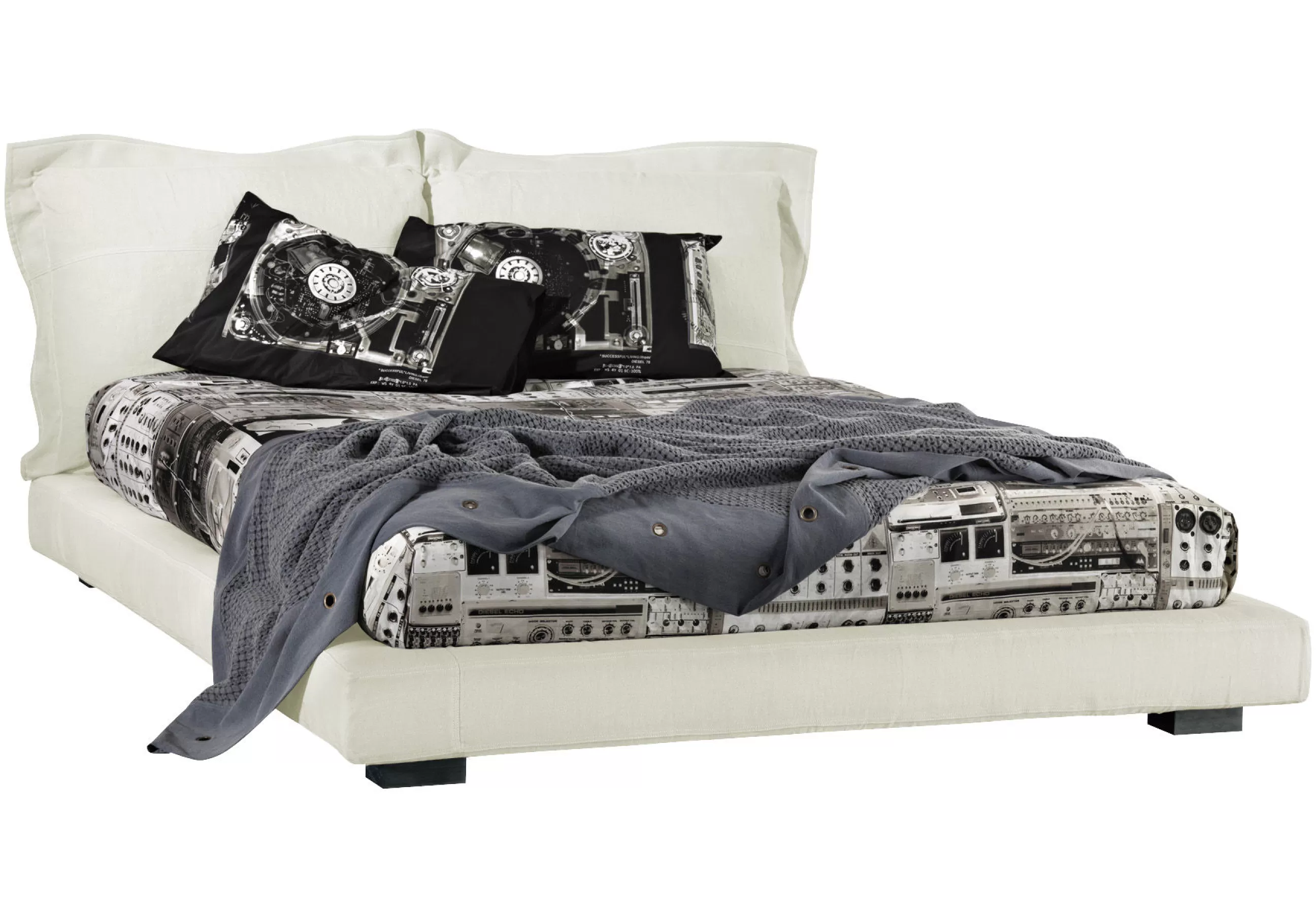 Lits>Diesel with Moroso Lit Double Nebula Five Tissu Blanc / 183 X 214 Cm - Blanc Os