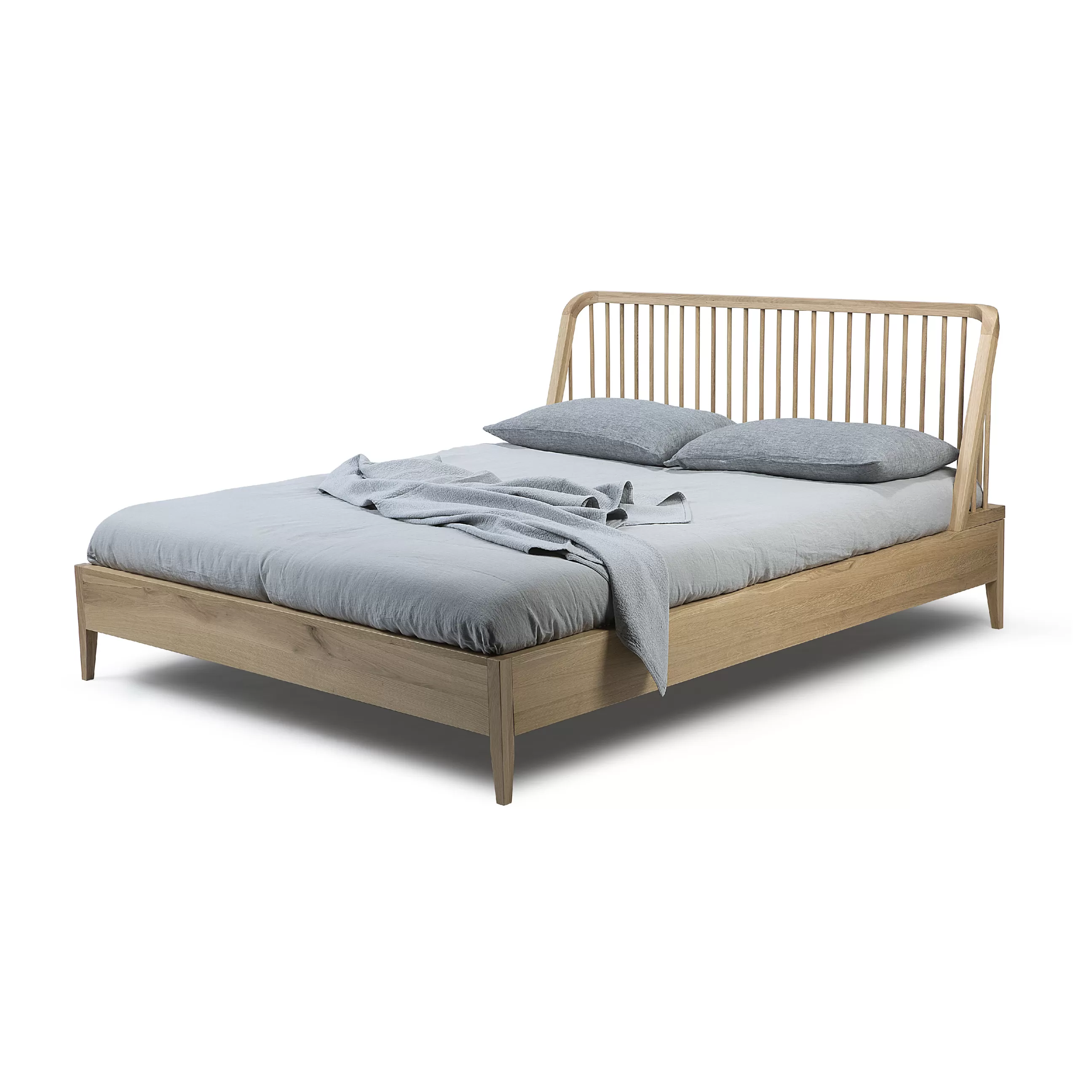 Lits>Ethnicraft Lit Double Spindle Bois Naturel / Pour Matelas 160 X 200 Cm - Chene Massif - Chene Naturel