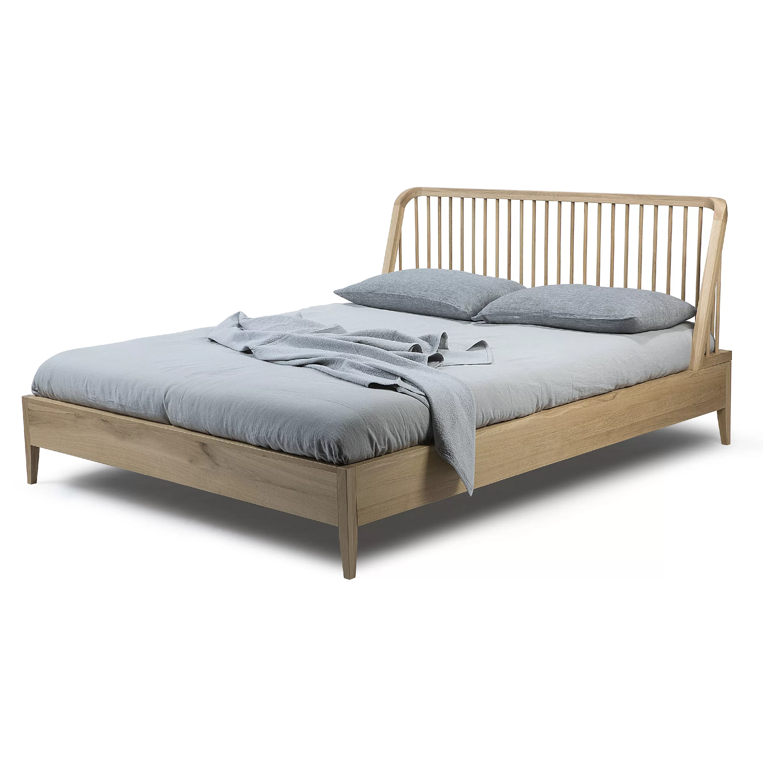 Lits>Ethnicraft Lit Double Spindle Bois Naturel / Pour Matelas 180 X 200 Cm - Chene Massif - Chene Naturel