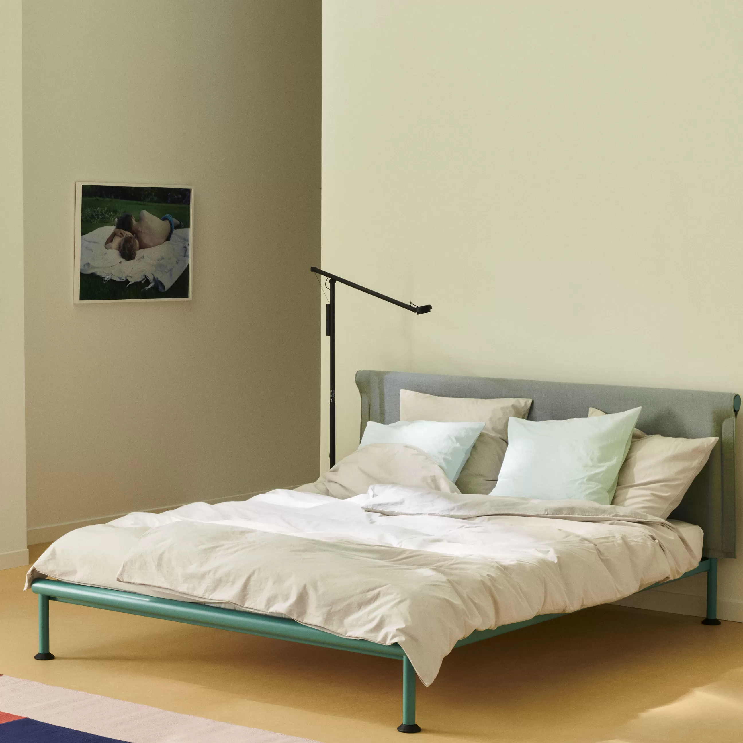Lits>Hay Lit Double Tamoto Metal Tissu Bleu / Pour Matelas 160 X 200 Cm - Menthe Turquoise