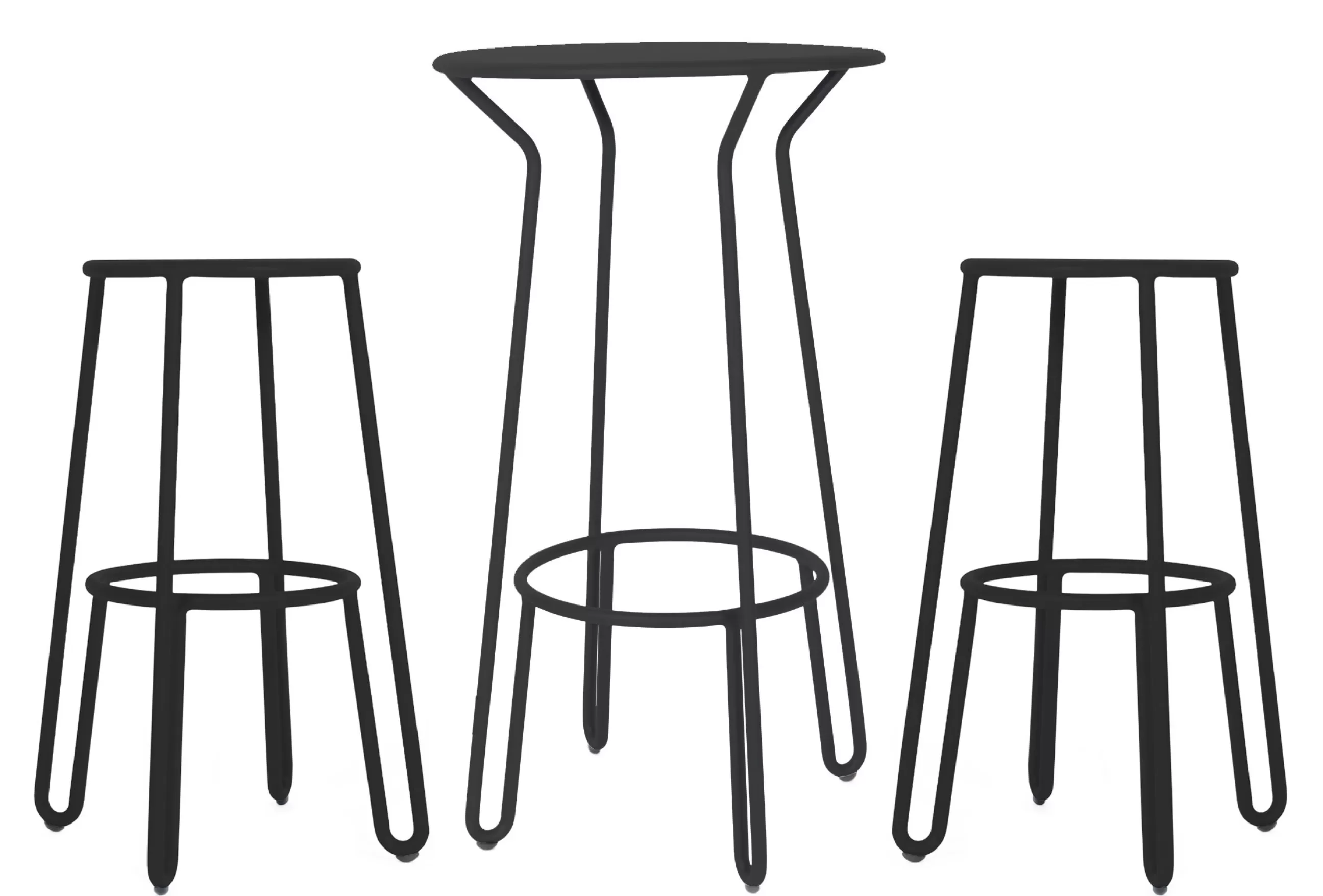 Mange Debout Et Bars>Maiori Mange-Debout Huggy Metal Noir / + 2 Tabourets De Bar H 75 Cm - Carbone