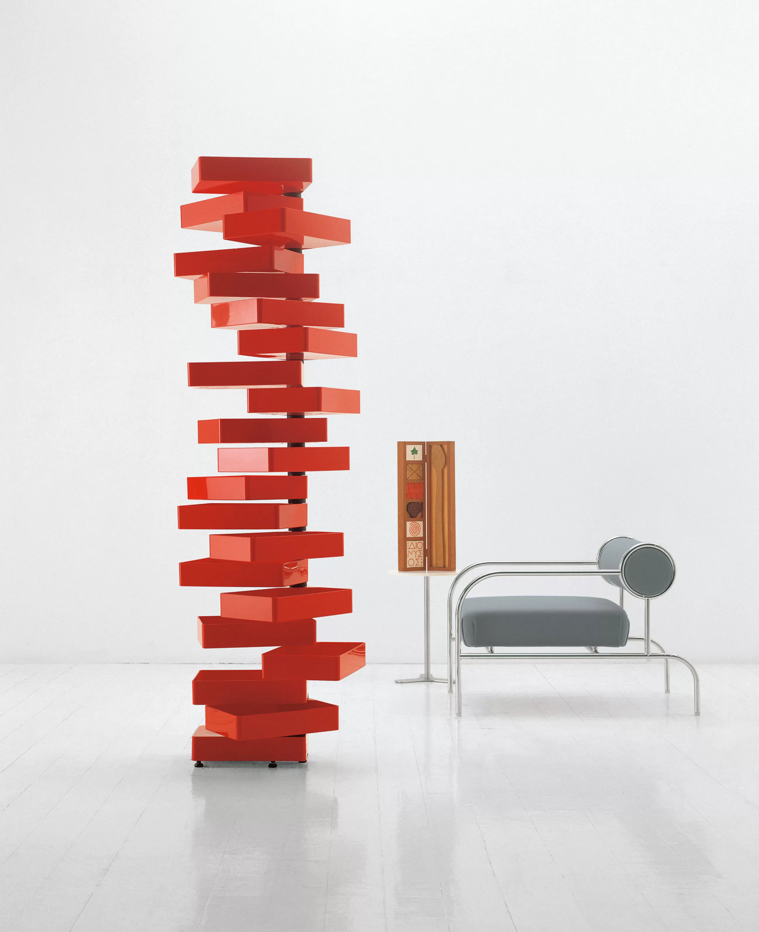 Meubles De Rangement>Cappellini Meuble De Rangement Revolving Cabinet Plastique Rouge / Caissons Pivotants - Shiro Kuramata, 1970 - H 185 Cm - Rouge Brillant
