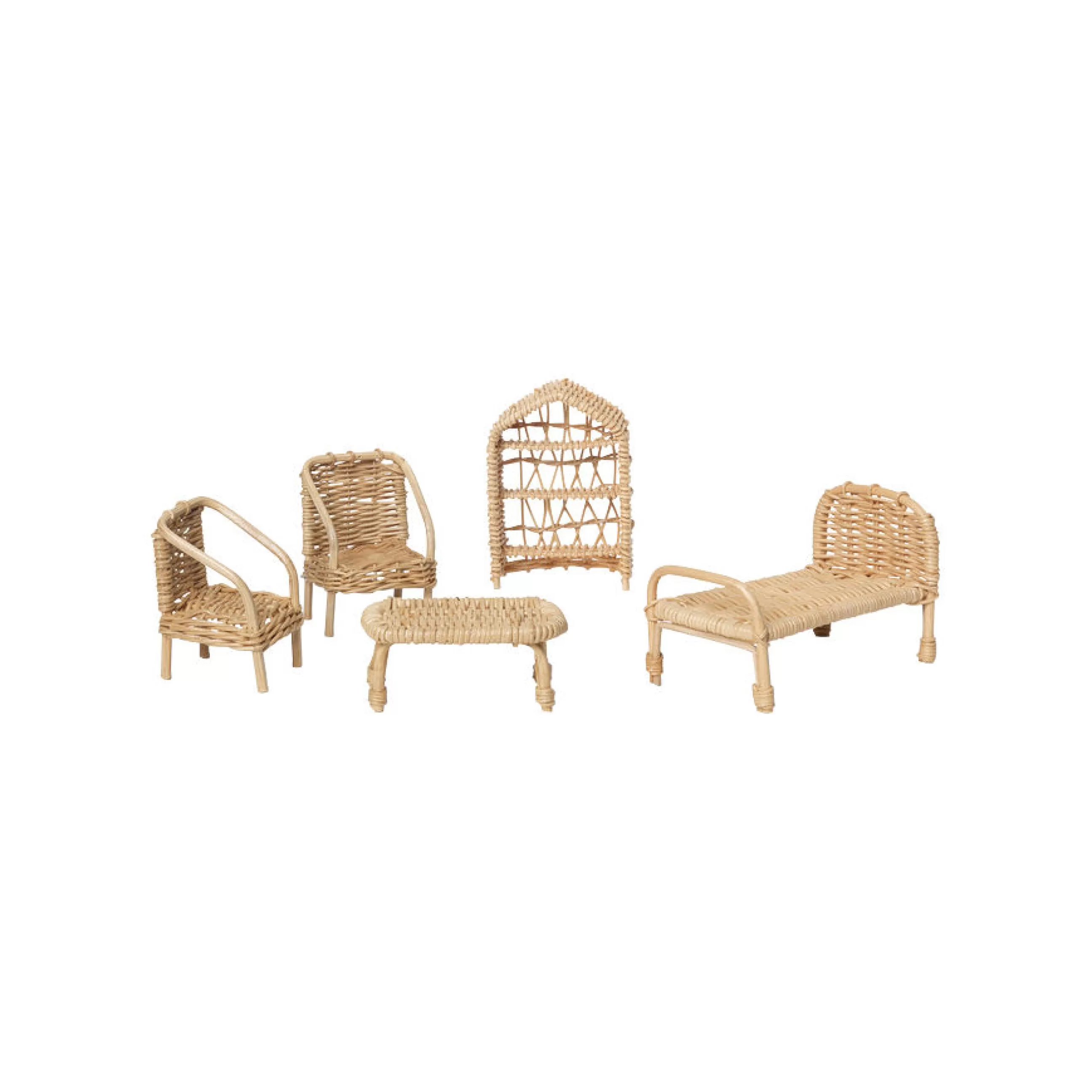Jeux Et Loisirs>Ferm Living Meuble Pour Maison De Poupee Rattan Fibre Vegetale Bois/ Set De 5 Meubles Miniatures - H 8 Cm - Naturel