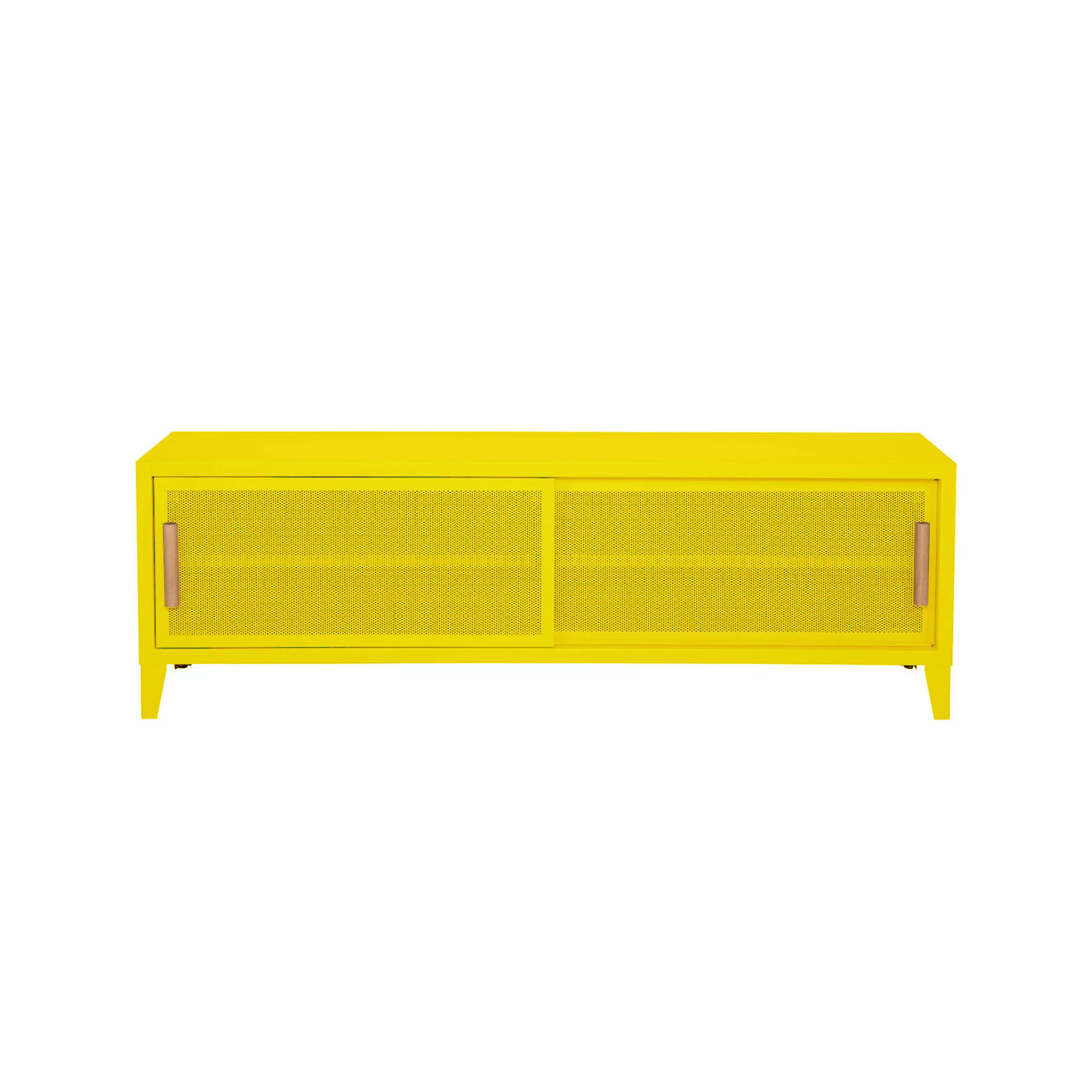 Commodes Buffets Armoires>Tolix Meuble Tv B2 Bas Perfore Metal Jaune / L 120 X H 51 Cm - Poignees Chene - Citron