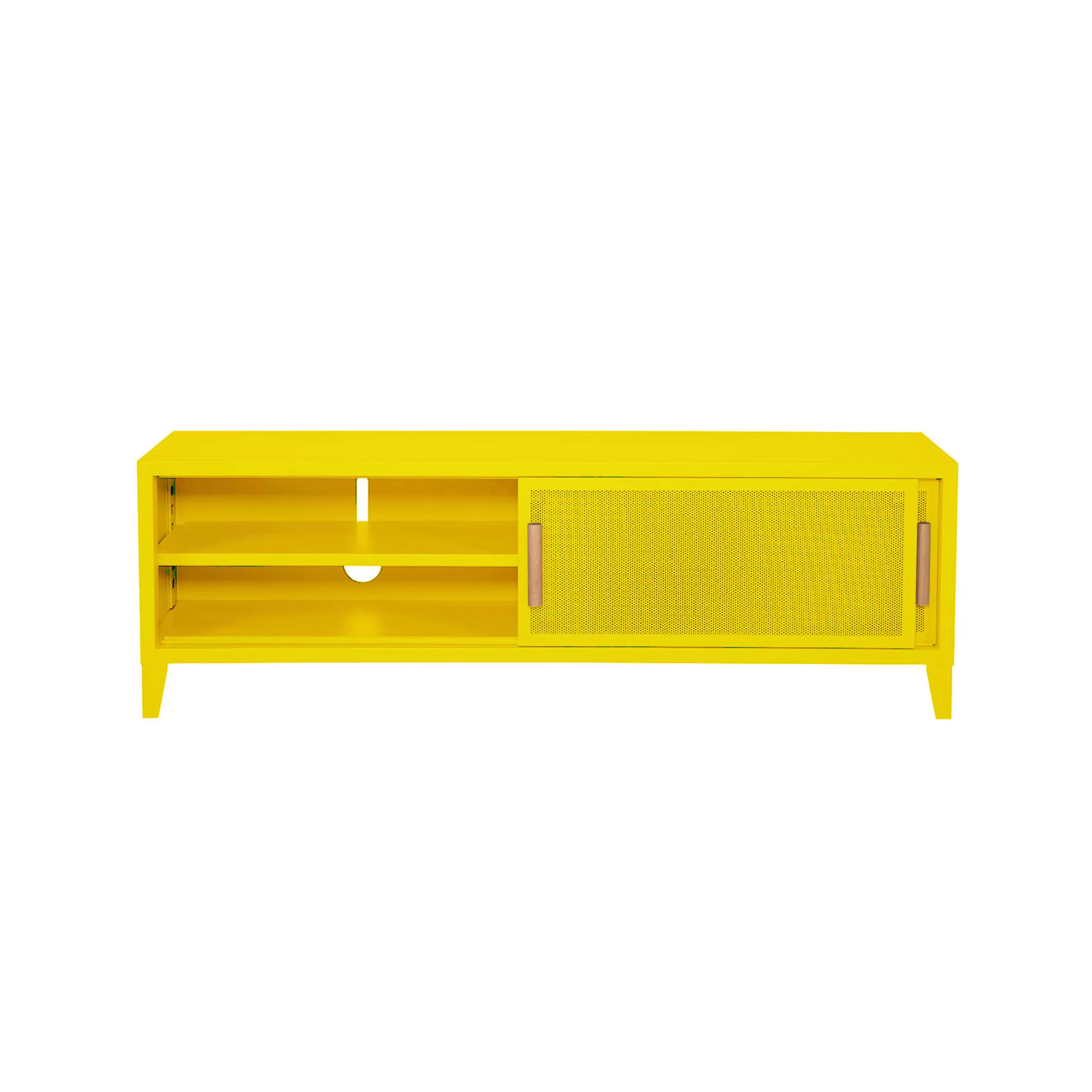 Commodes Buffets Armoires>Tolix Meuble Tv B2 Bas Perfore Metal Jaune / L 120 X H 51 Cm - Poignees Chene - Citron