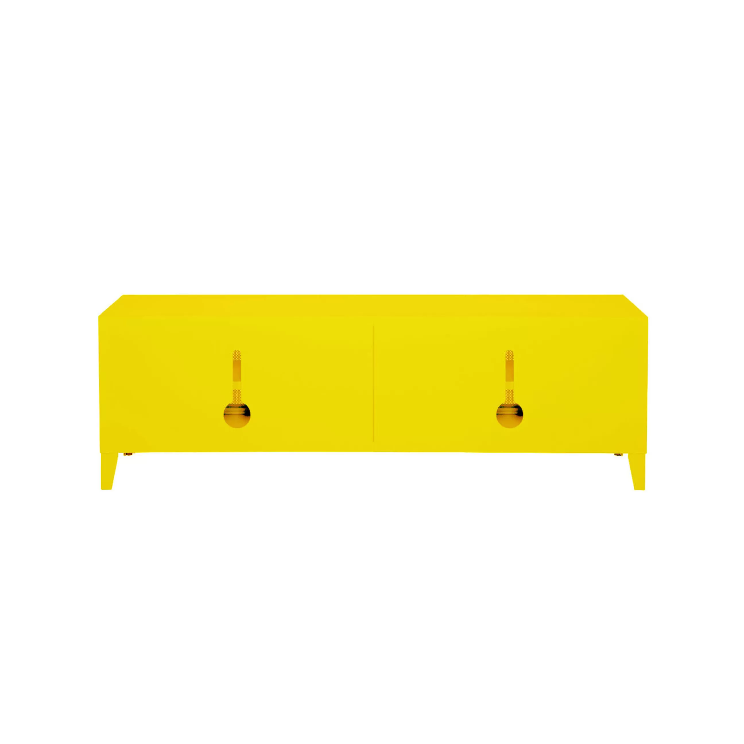 Commodes Buffets Armoires>Tolix Meuble Tv B2 Bas Perfore Metal Jaune / L 120 X H 51 Cm - Poignees Chene - Citron
