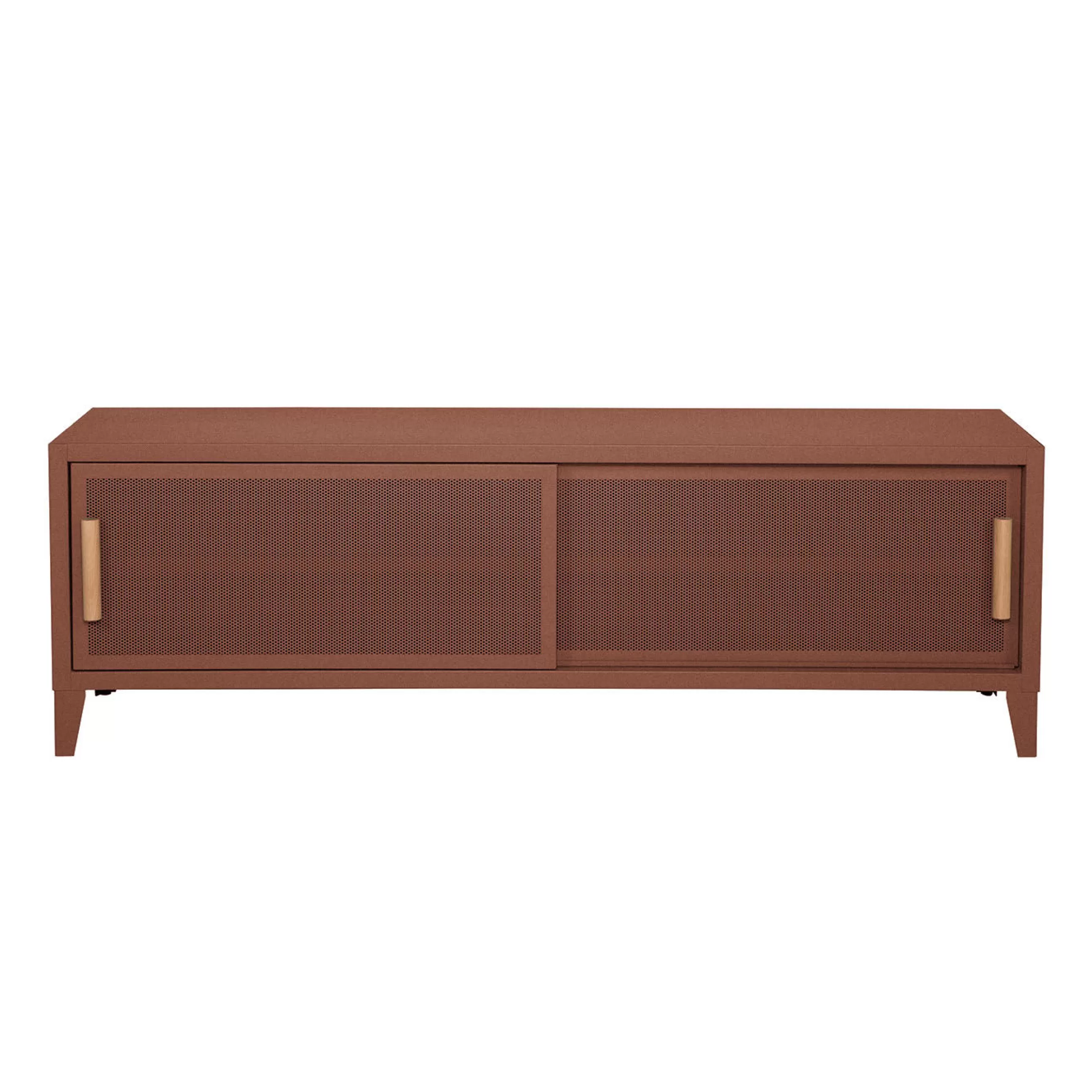 Commodes Buffets Armoires>Tolix Meuble Tv B2 Bas Perfore Metal Marron / L 160 X H 51 Cm - Poignees Chene - Rouille Fauve