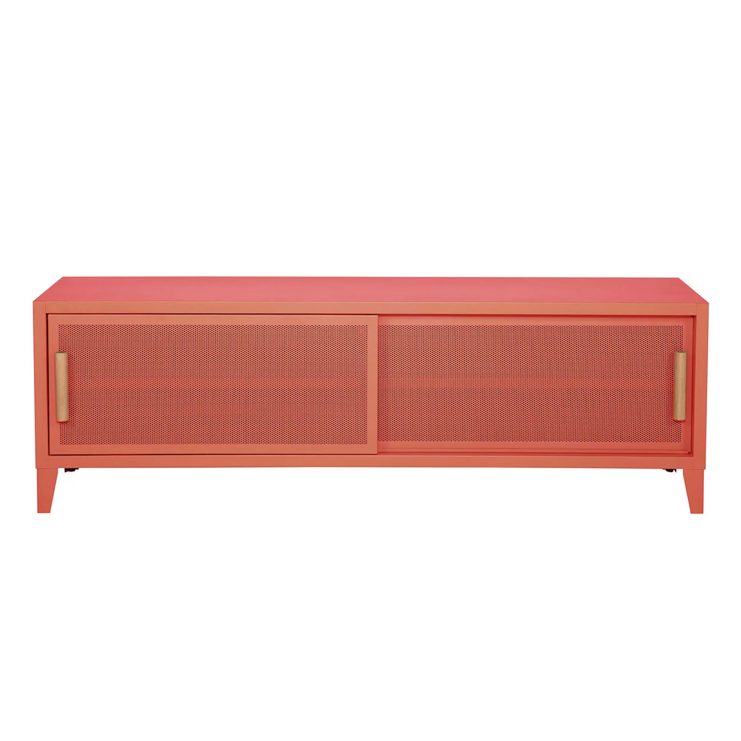 Commodes Buffets Armoires>Tolix Meuble Tv B2 Bas Perfore Metal Orange / L 160 X H 51 Cm - Poignees Chene - Corail