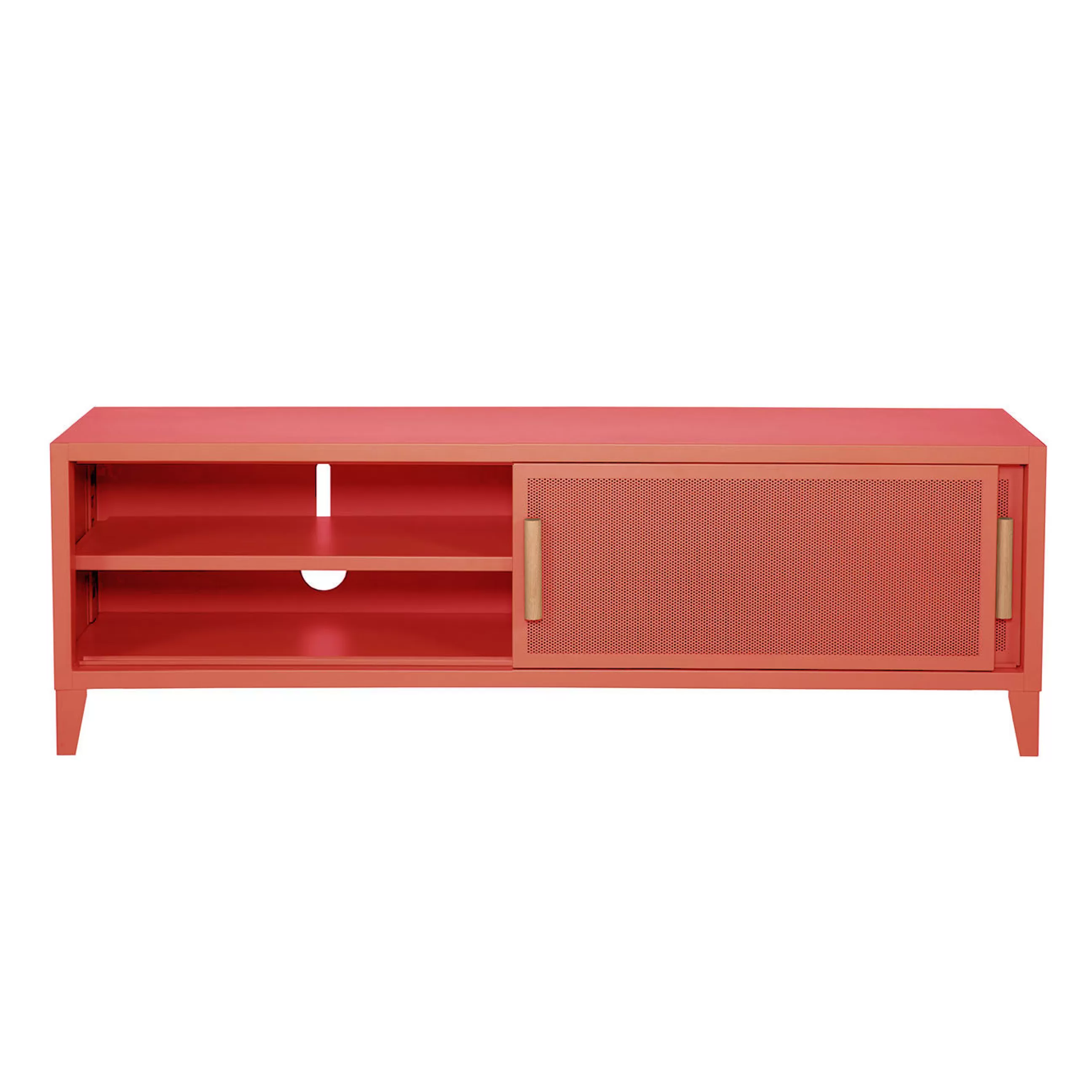 Commodes Buffets Armoires>Tolix Meuble Tv B2 Bas Perfore Metal Orange / L 160 X H 51 Cm - Poignees Chene - Corail