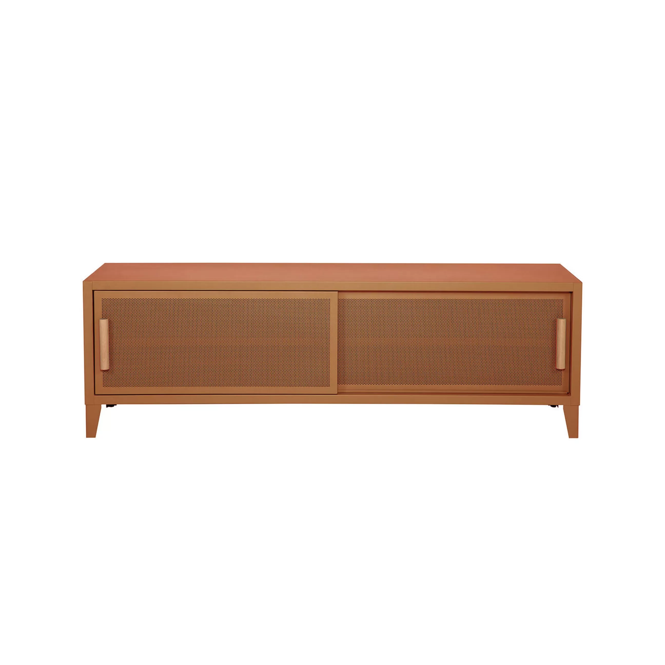 Commodes Buffets Armoires>Tolix Meuble Tv B2 Bas Perfore Metal Orange Marron Beige / L 120 X H 51 Cm - Poignees Chene - Terracotta