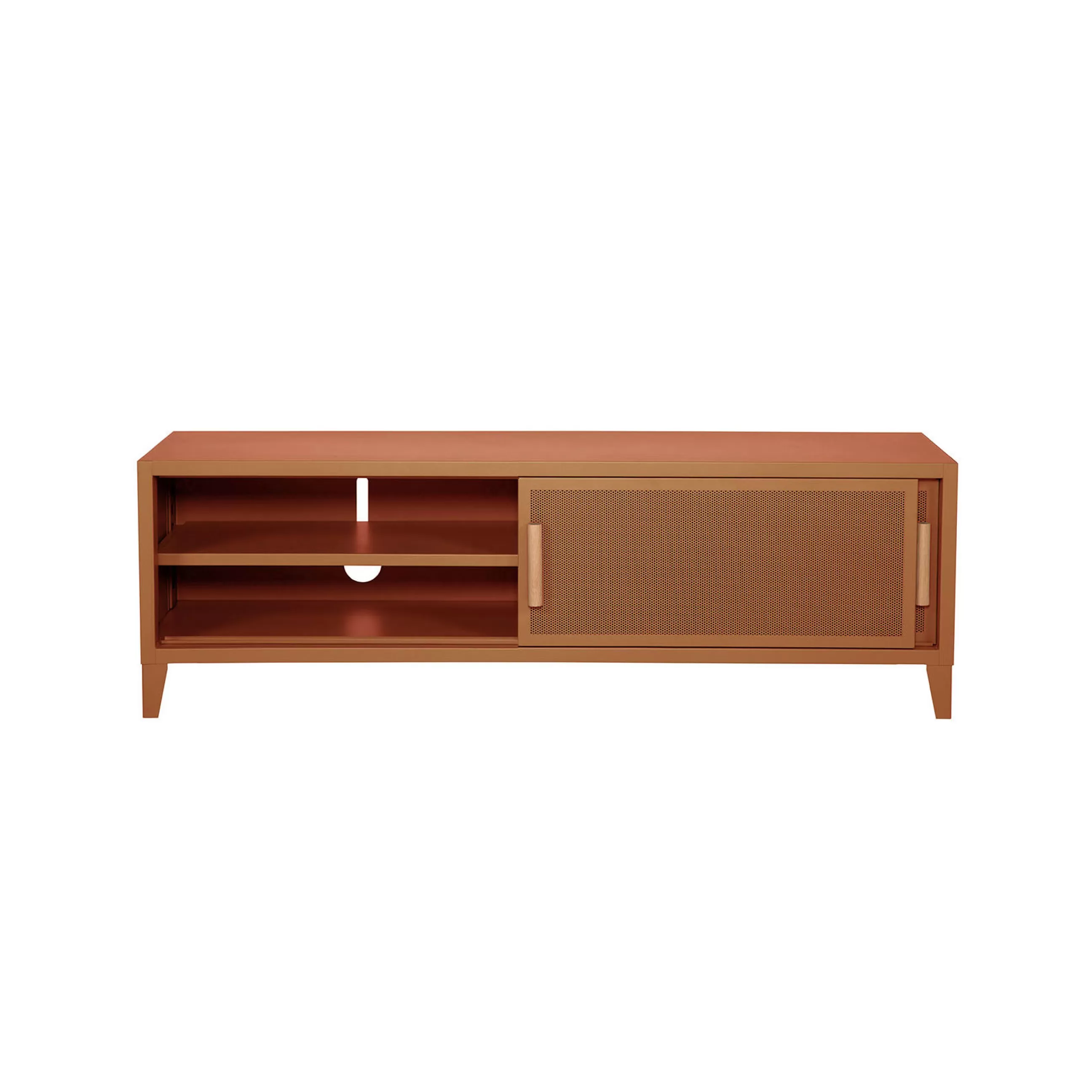 Commodes Buffets Armoires>Tolix Meuble Tv B2 Bas Perfore Metal Orange Marron Beige / L 120 X H 51 Cm - Poignees Chene - Terracotta
