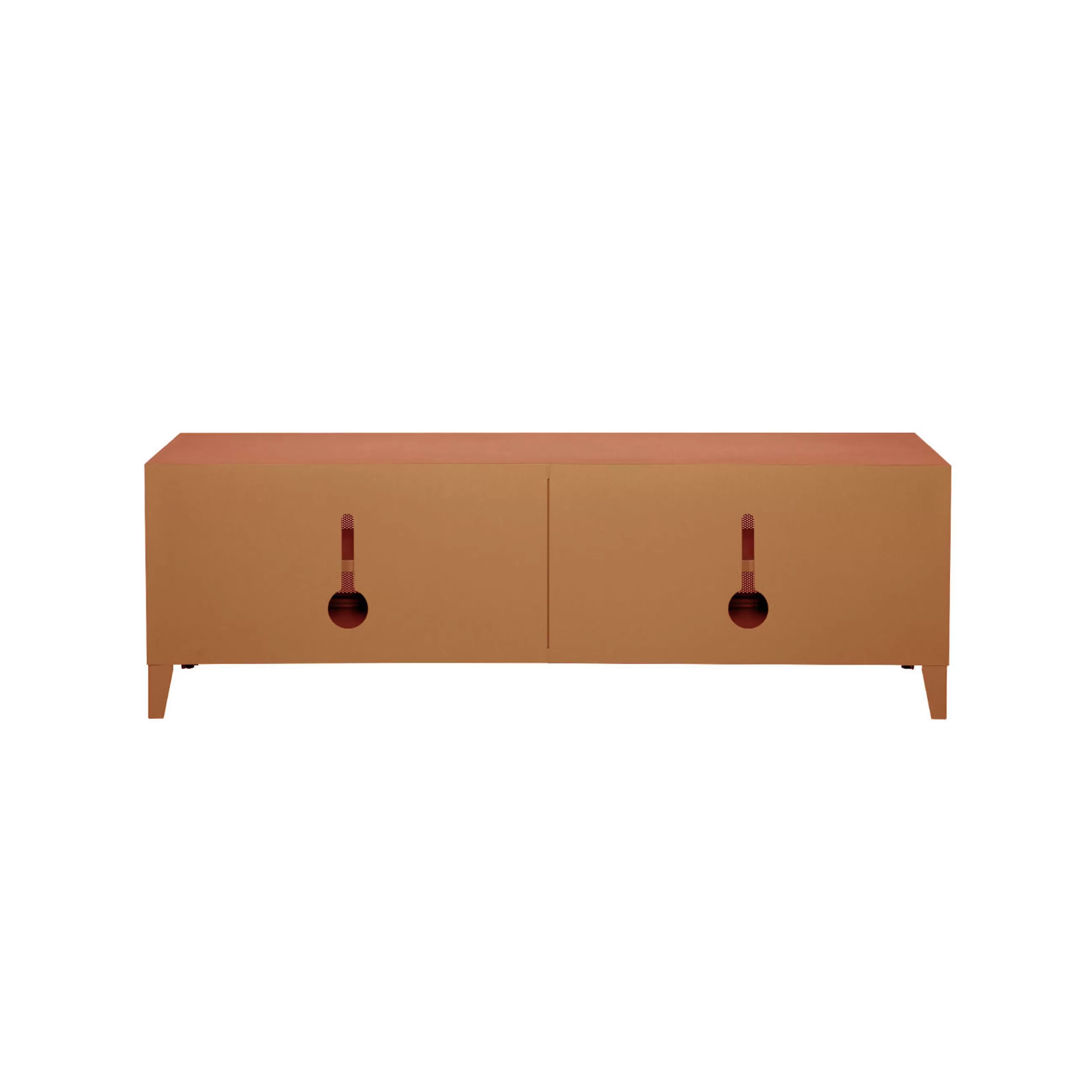 Commodes Buffets Armoires>Tolix Meuble Tv B2 Bas Perfore Metal Orange Marron Beige / L 120 X H 51 Cm - Poignees Chene - Terracotta