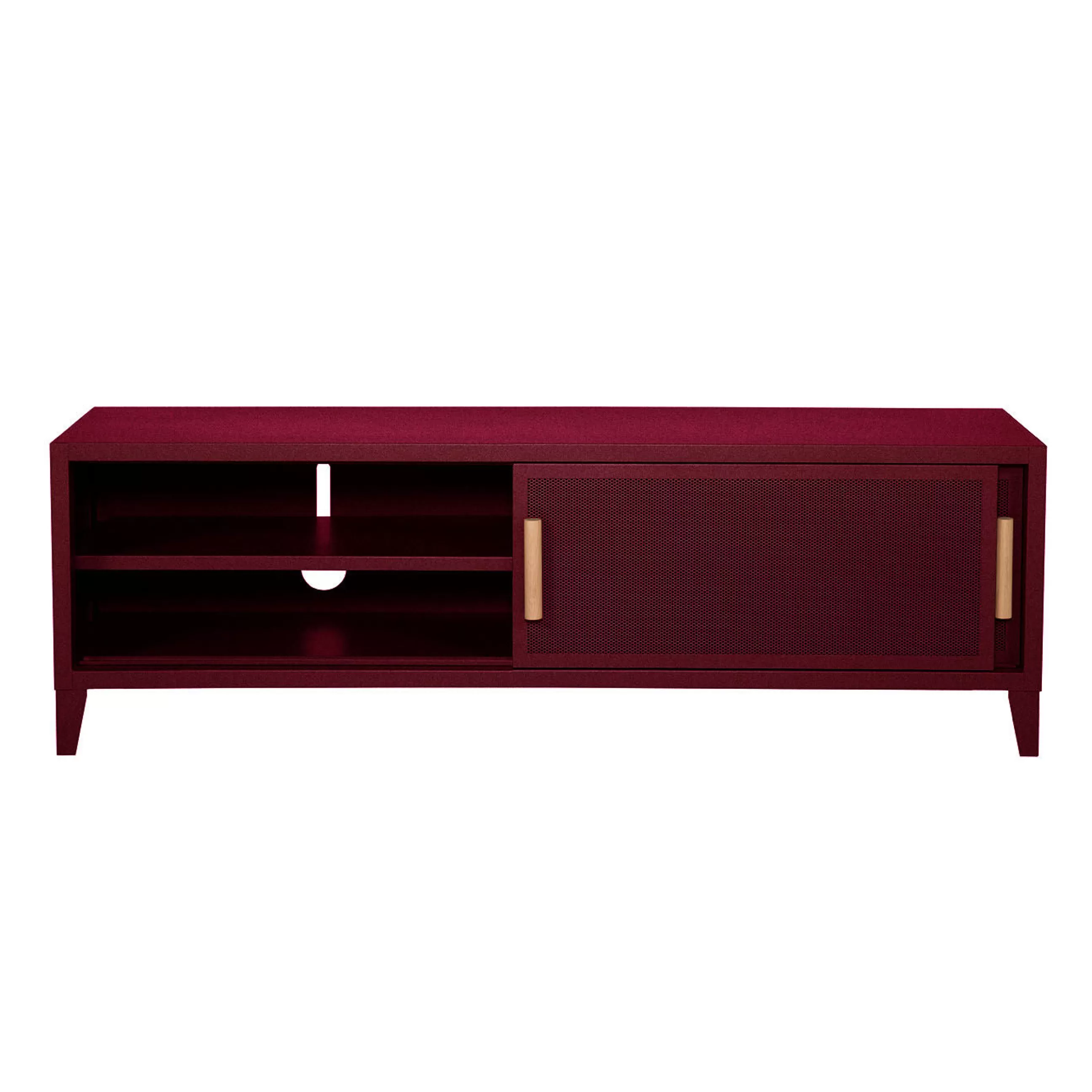 Commodes Buffets Armoires>Tolix Meuble Tv B2 Bas Perfore Metal Rouge / L 160 X H 51 Cm - Poignees Chene - Bourgogne