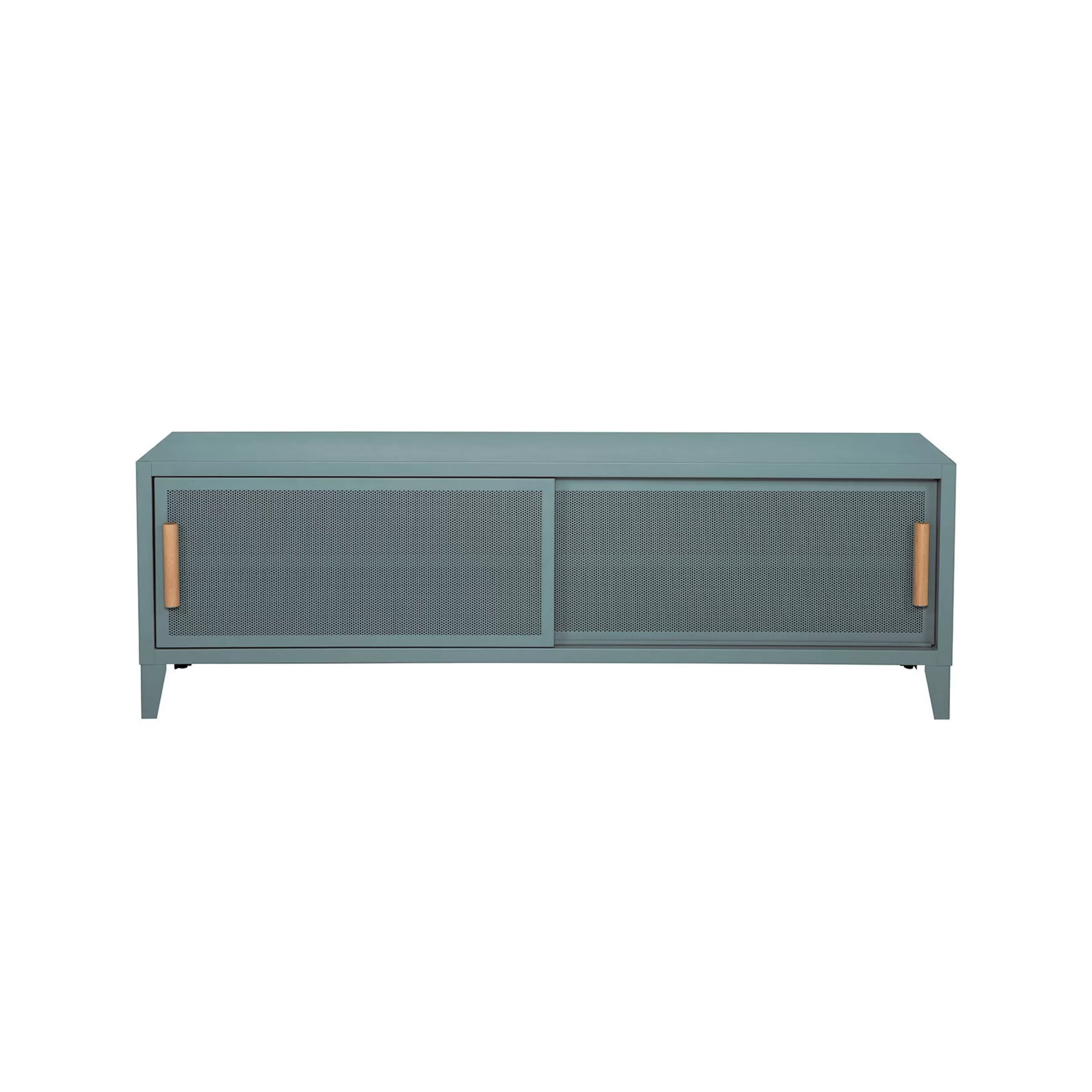 Commodes Buffets Armoires>Tolix Meuble Tv B2 Bas Perfore Metal Vert / L 120 X H 51 Cm - Poignees Chene - Vert Lichen