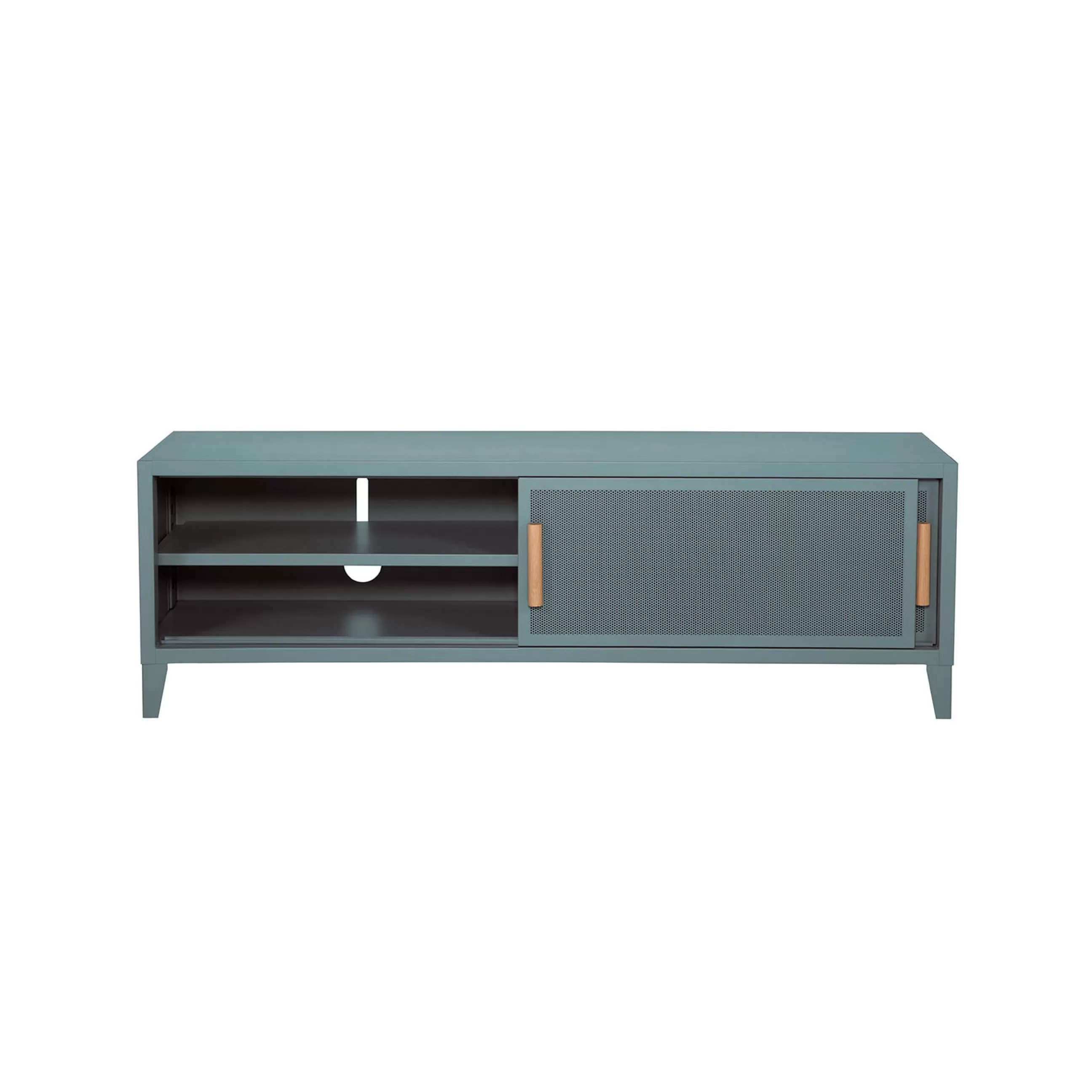 Commodes Buffets Armoires>Tolix Meuble Tv B2 Bas Perfore Metal Vert / L 120 X H 51 Cm - Poignees Chene - Vert Lichen