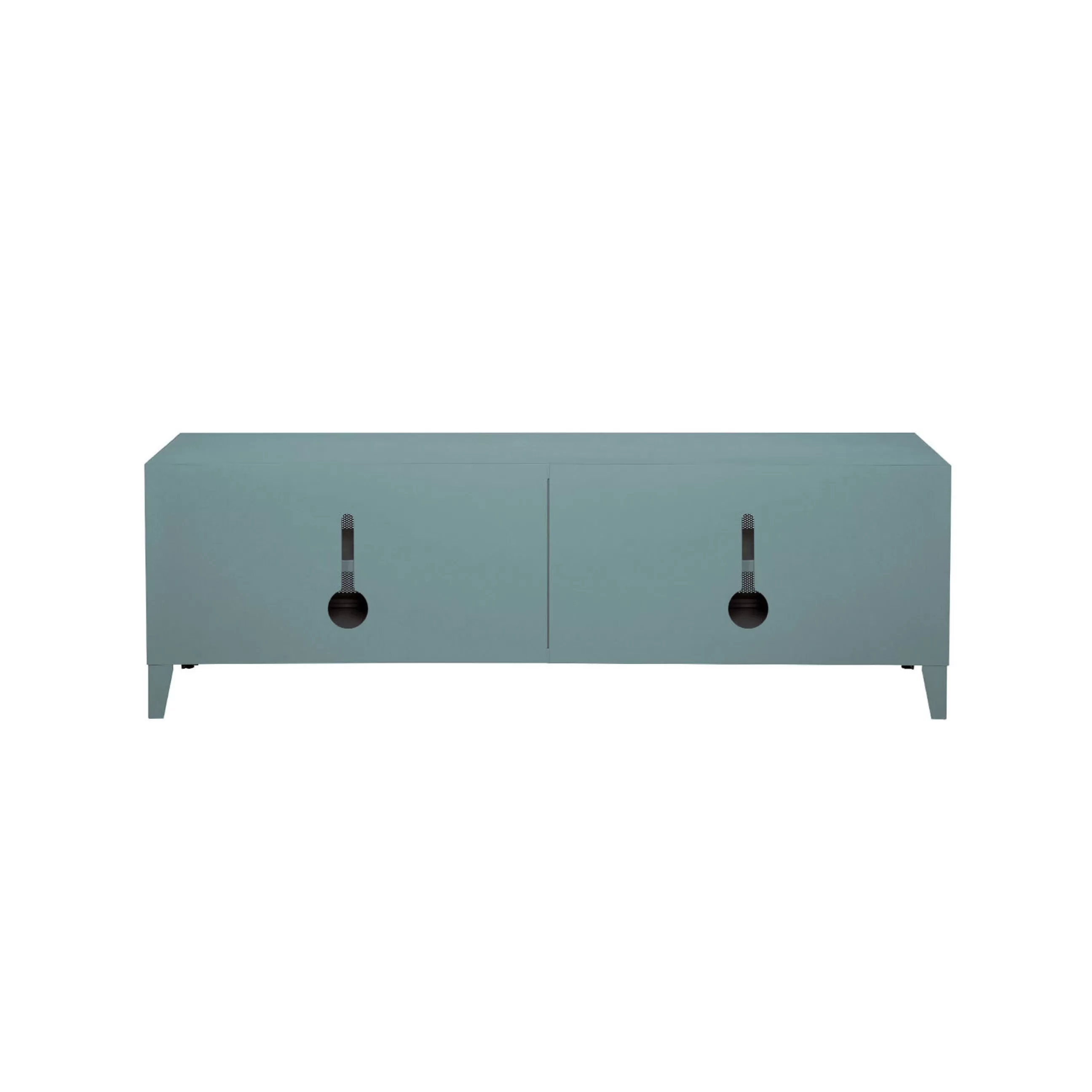 Commodes Buffets Armoires>Tolix Meuble Tv B2 Bas Perfore Metal Vert / L 120 X H 51 Cm - Poignees Chene - Vert Lichen