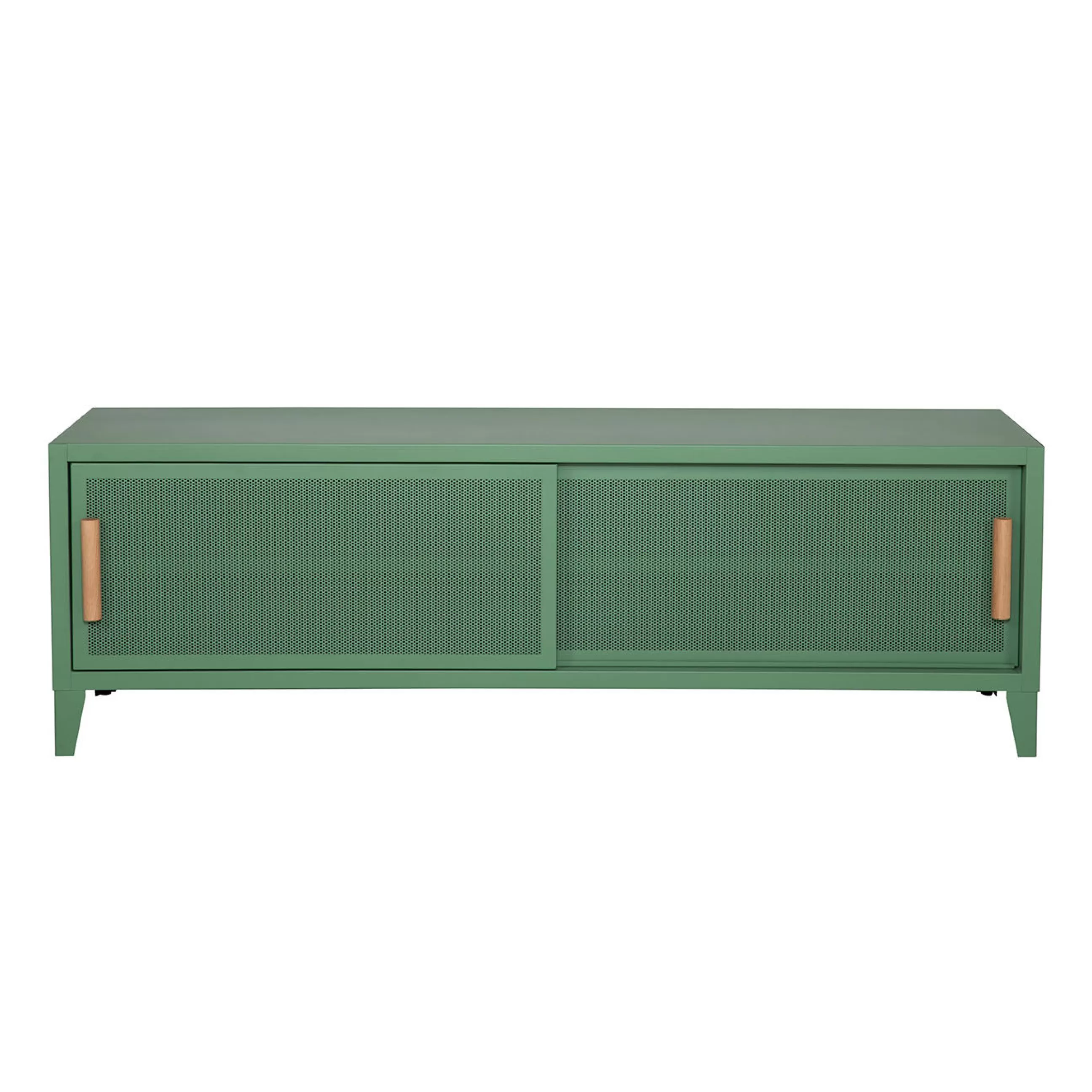 Commodes Buffets Armoires>Tolix Meuble Tv B2 Bas Perfore Metal Vert / L 160 X H 51 Cm - Poignees Chene - Romarin