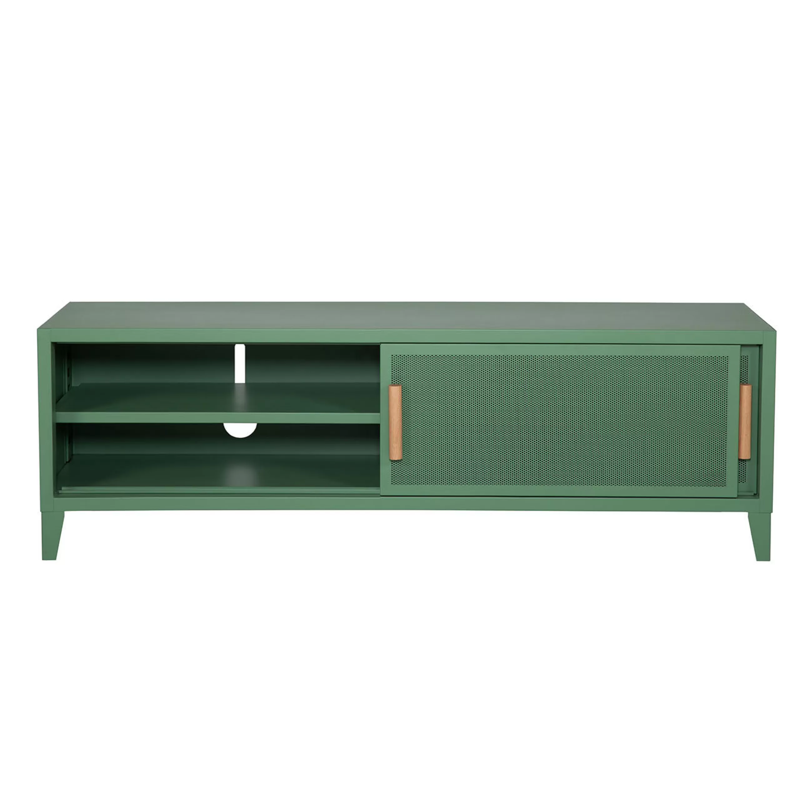 Commodes Buffets Armoires>Tolix Meuble Tv B2 Bas Perfore Metal Vert / L 160 X H 51 Cm - Poignees Chene - Romarin