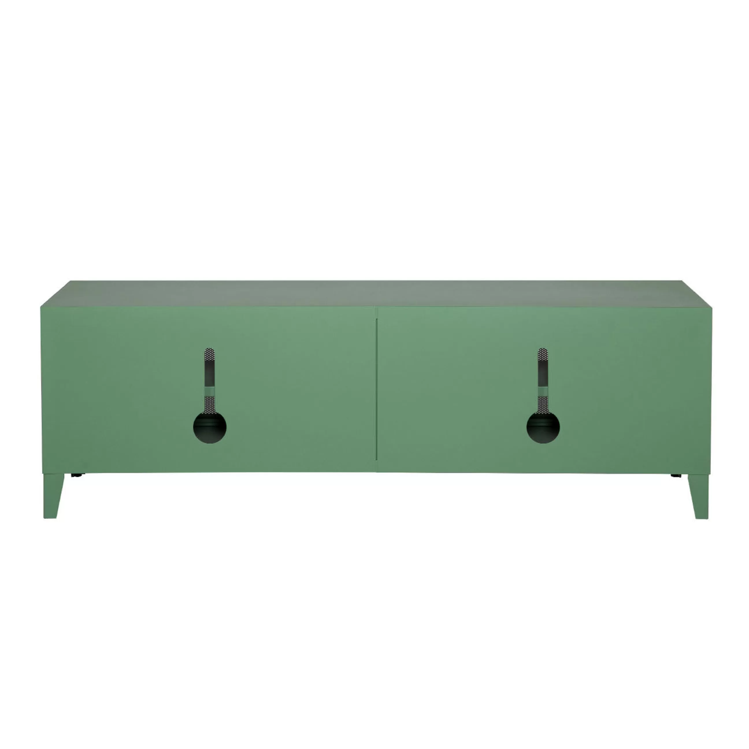 Commodes Buffets Armoires>Tolix Meuble Tv B2 Bas Perfore Metal Vert / L 160 X H 51 Cm - Poignees Chene - Romarin