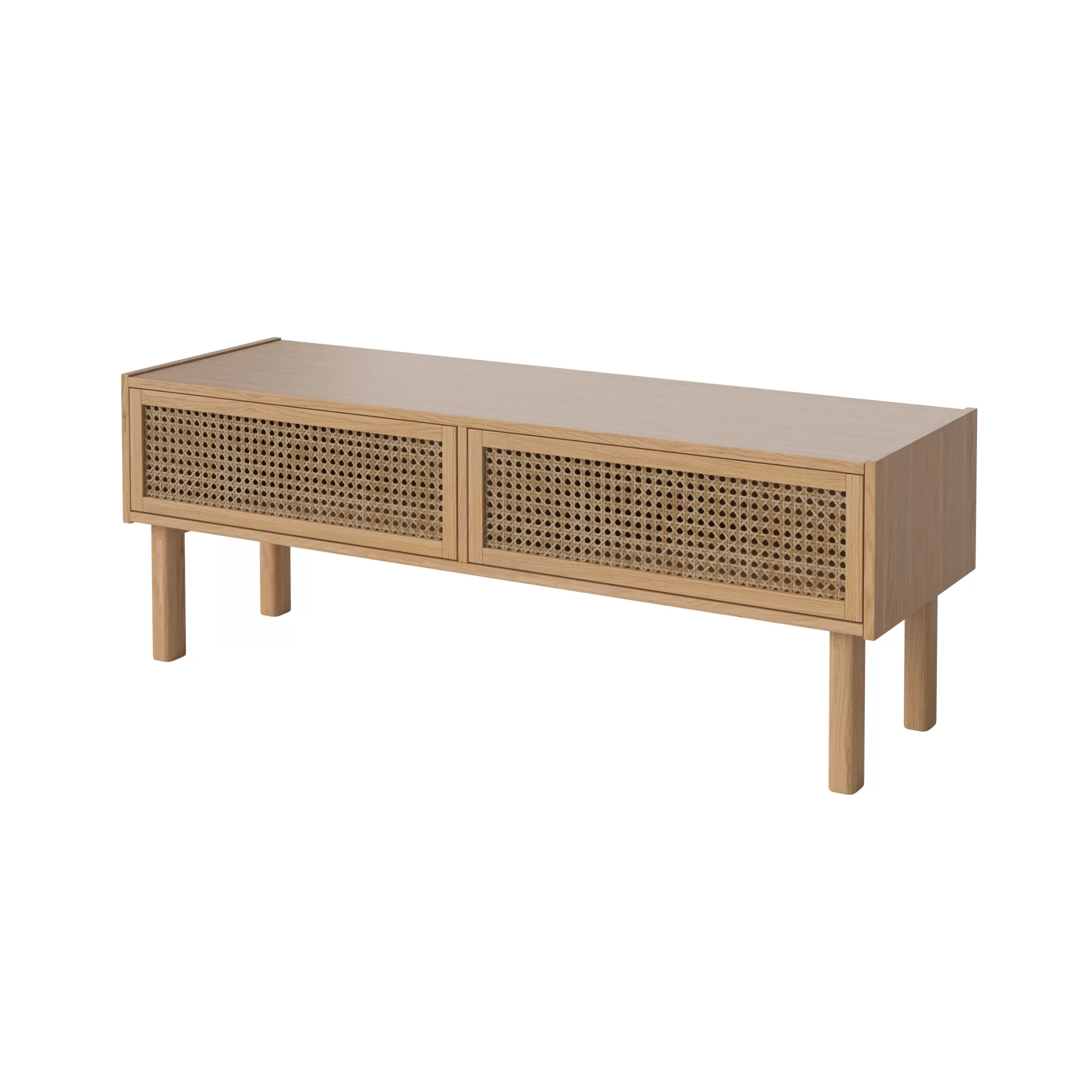 Meubles Tv>Bolia Meuble Tv Cana Fibre Vegetale Bois Naturel / L 128 X H 46 Cm - Chene & Cannage Rotin - Chene Naturel - Rotin Naturel