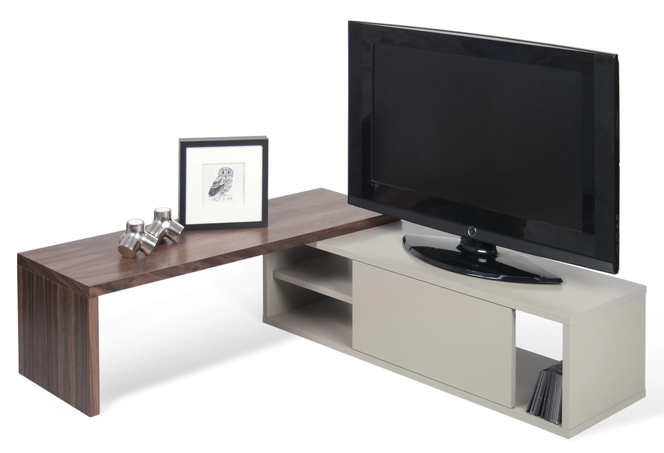 Meubles Tv>POP UP HOME Meuble Tv Extensible Slide Gris Bois Naturel / Pivotant - L 110 A 203 Cm - Gris - Noyer