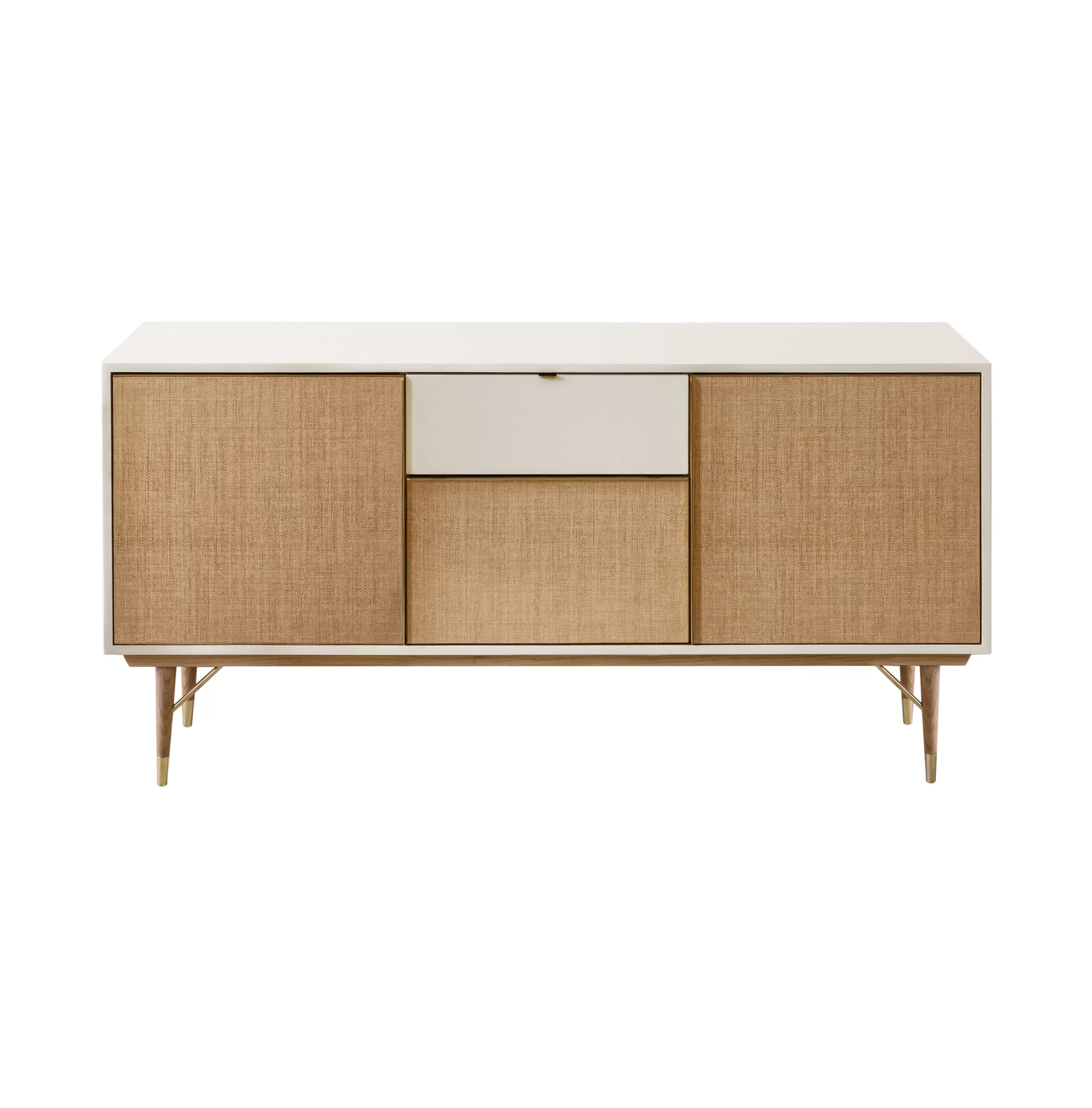 Commodes Buffets Armoires>RED Edition Meuble Tv  Fibre Vegetale Bois Blanc / L 160 X H 80 Cm - Fibre Naturelle & Laque - Chene Naturel - Ivoire - Laiton - Naturel