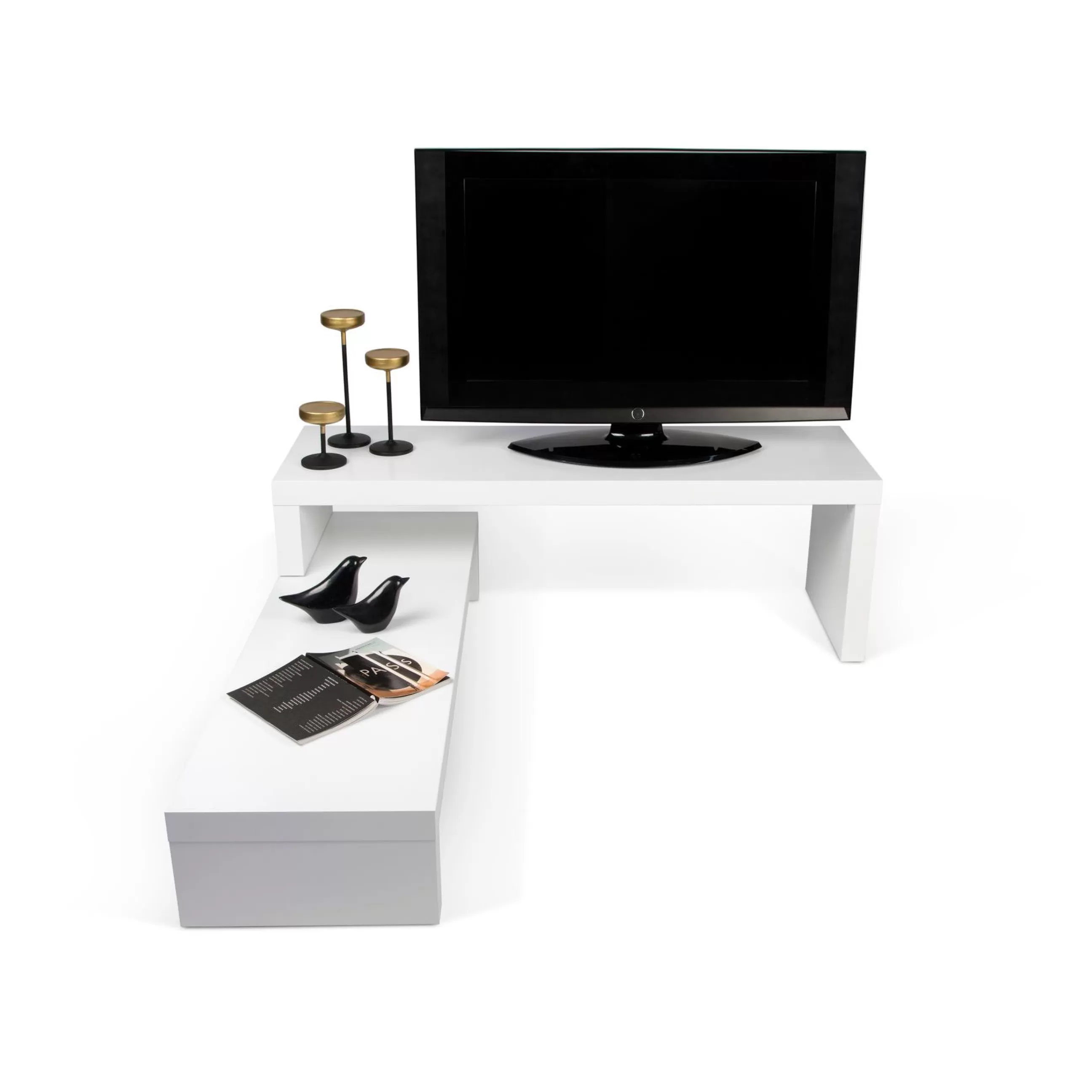 Meubles Tv>POP UP HOME Meuble Tv Philae Boispivotant & Extensible / L De 125 A 235 Cm - Blanc