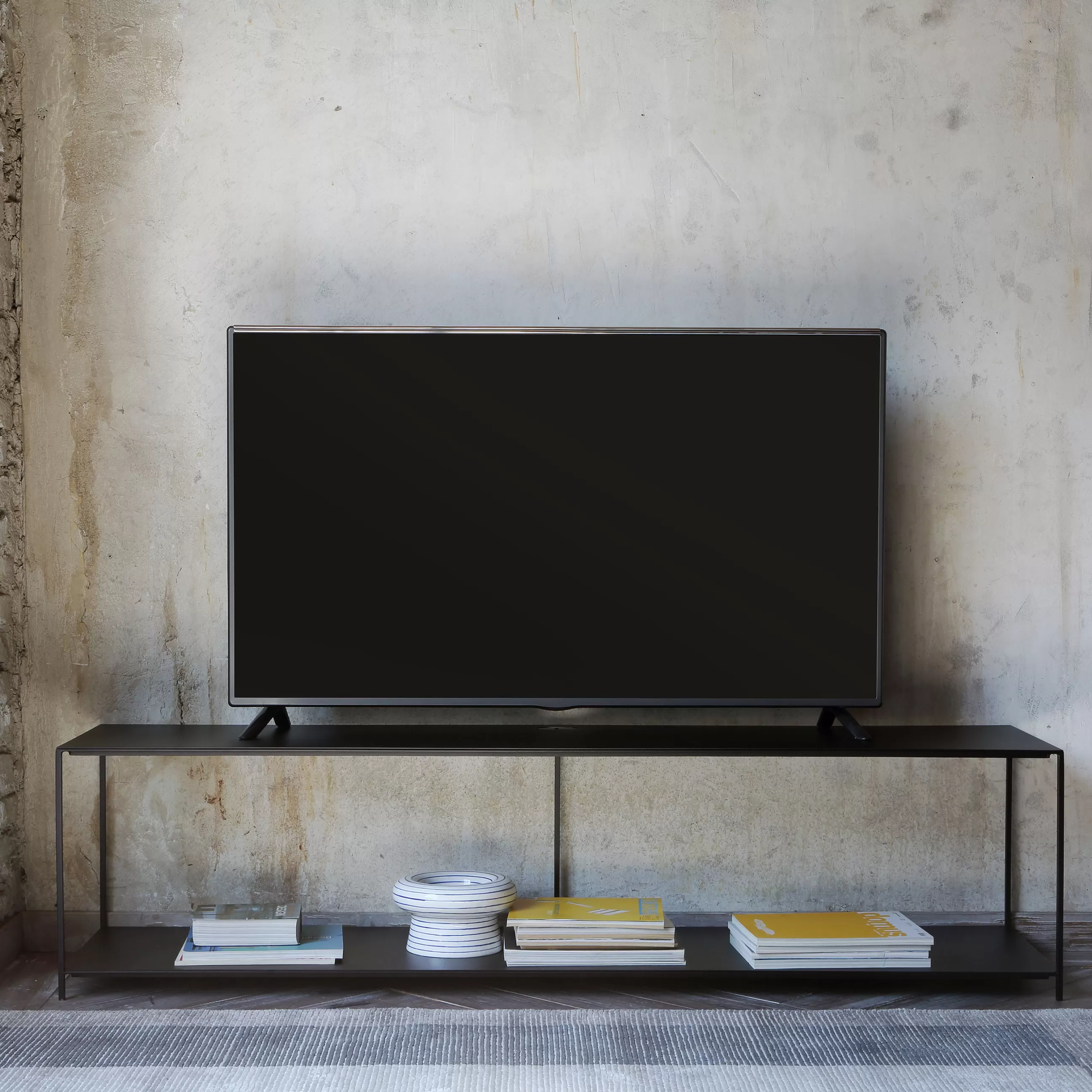 Consoles>Zeus Meuble Tv Slim Irony Metal Noir / Console - L 180 X H 45 Cm - Noir Cuivre